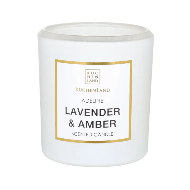 Свеча ароматическая, 10 см, в подсвечнике, белая, Lavender and Amber, Adeline