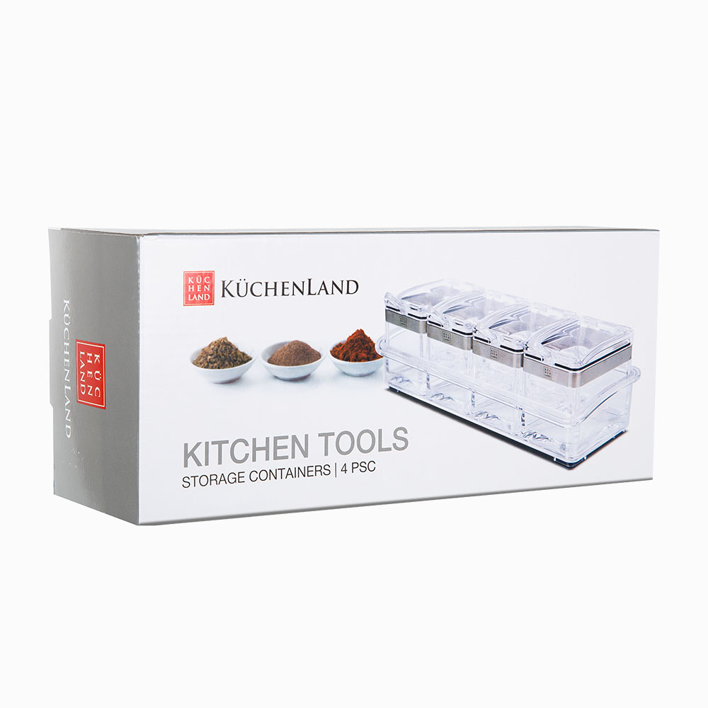 Контейнер, 26х9 см, 4 шт, с ложками, на подставке, акрил/сталь, Kitchen tools, image-4