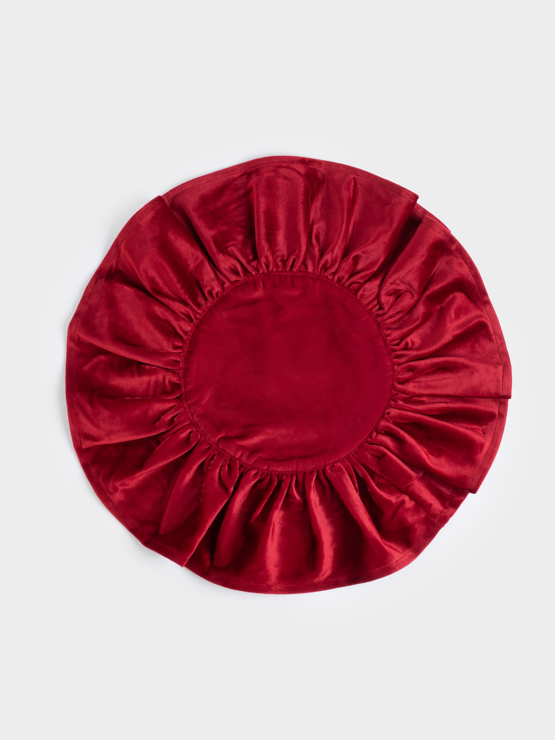 Салфетка под приборы, 38 см, бархат, круглая, красная, Волнистые края, Color wavy, image-0