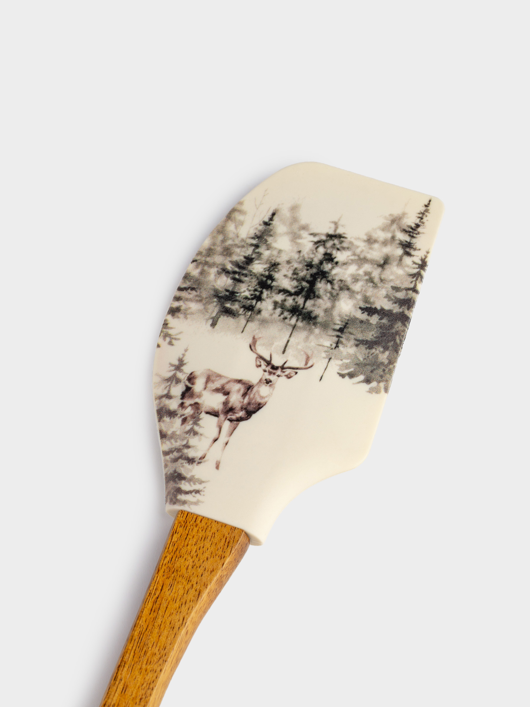 Лопатка-шпатель, 30 см, силикон/дерево, молочная, Олень в лесу, Woodland story, image-4