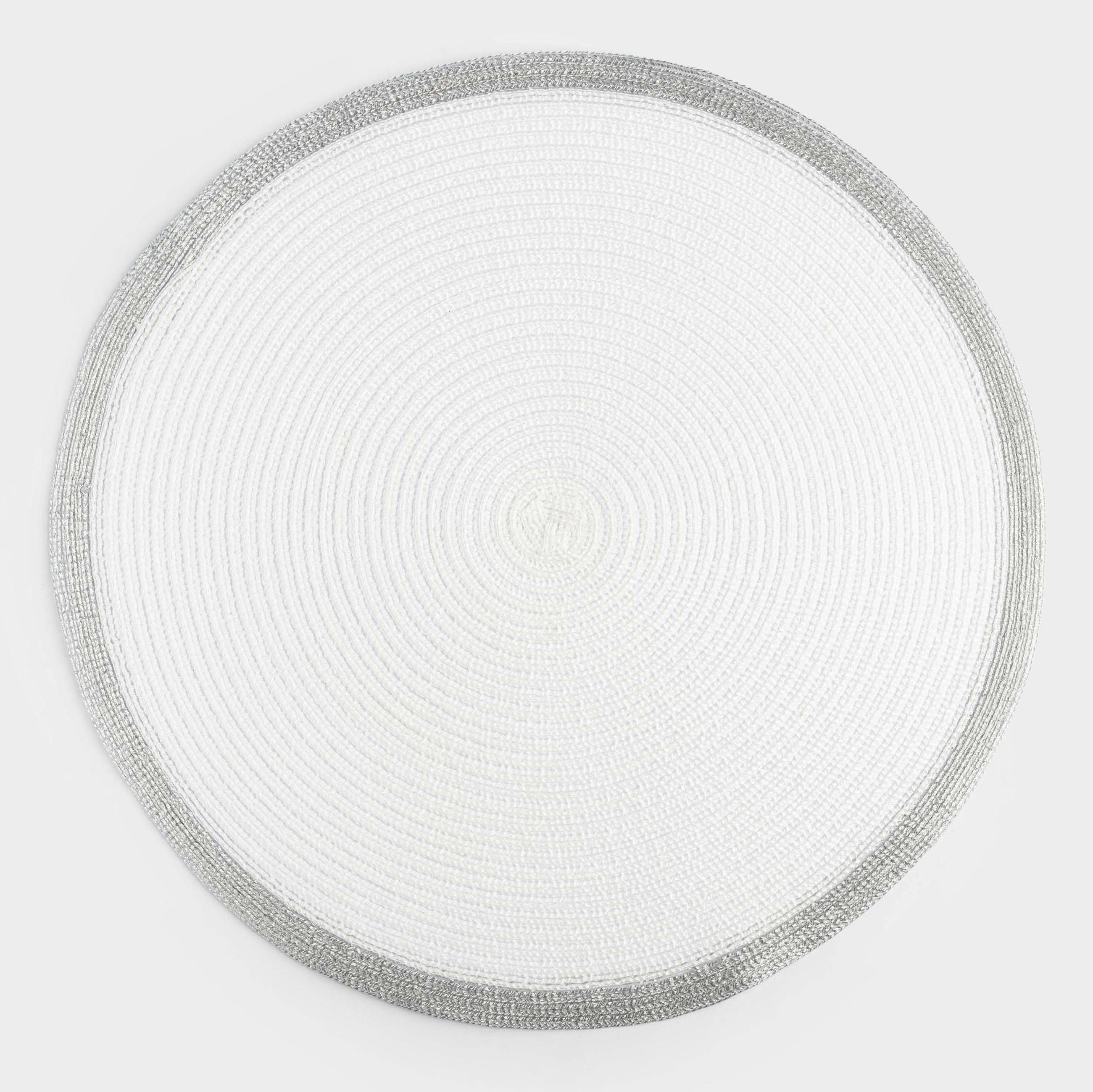 Салфетка под приборы, 38 см, полиэстер, круглая, белая, Серебристая кайма, Rotary rim, image-0