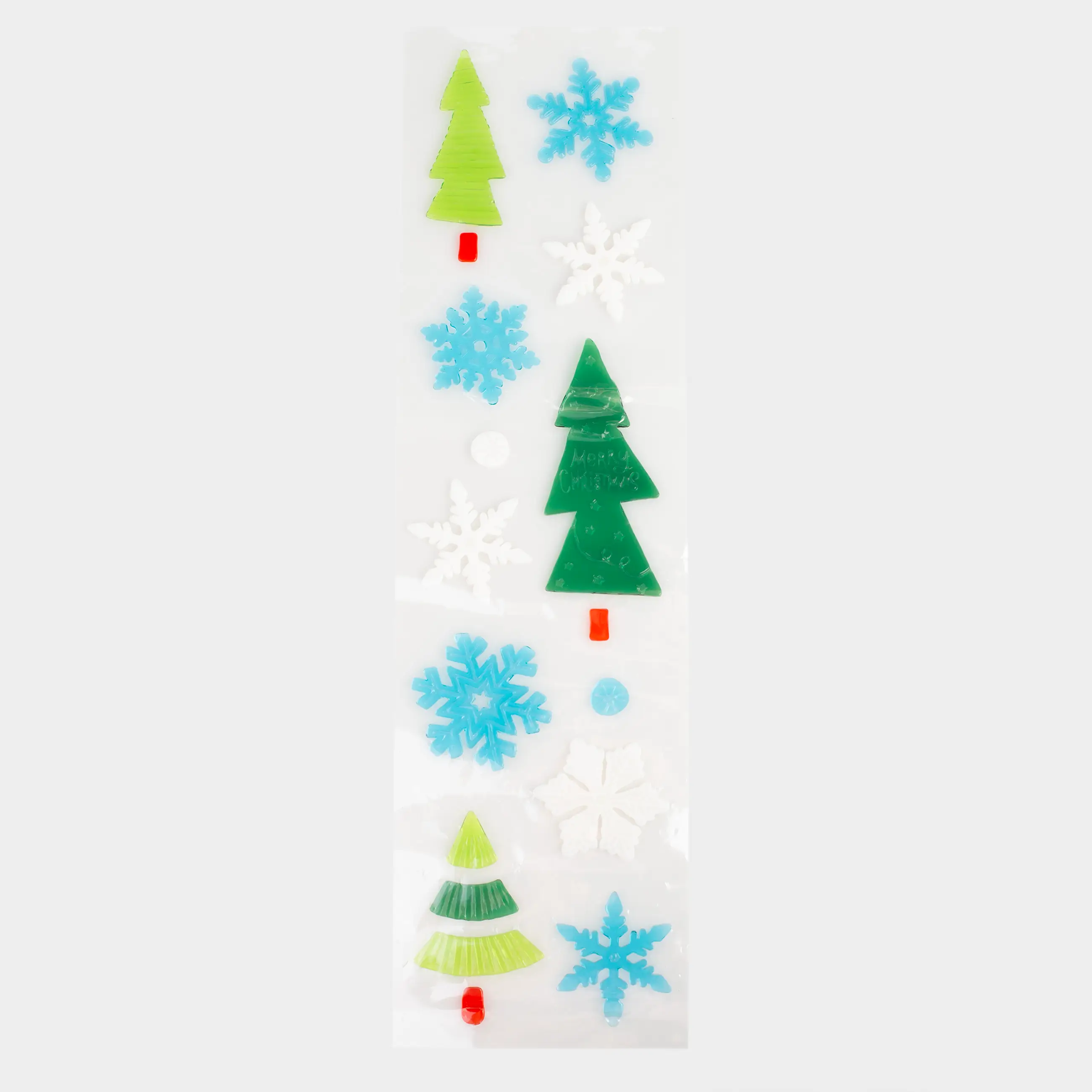 Набор наклеек, 14х50 см, многоразовые, термопластик, Снежинки и елки, Christmas decal