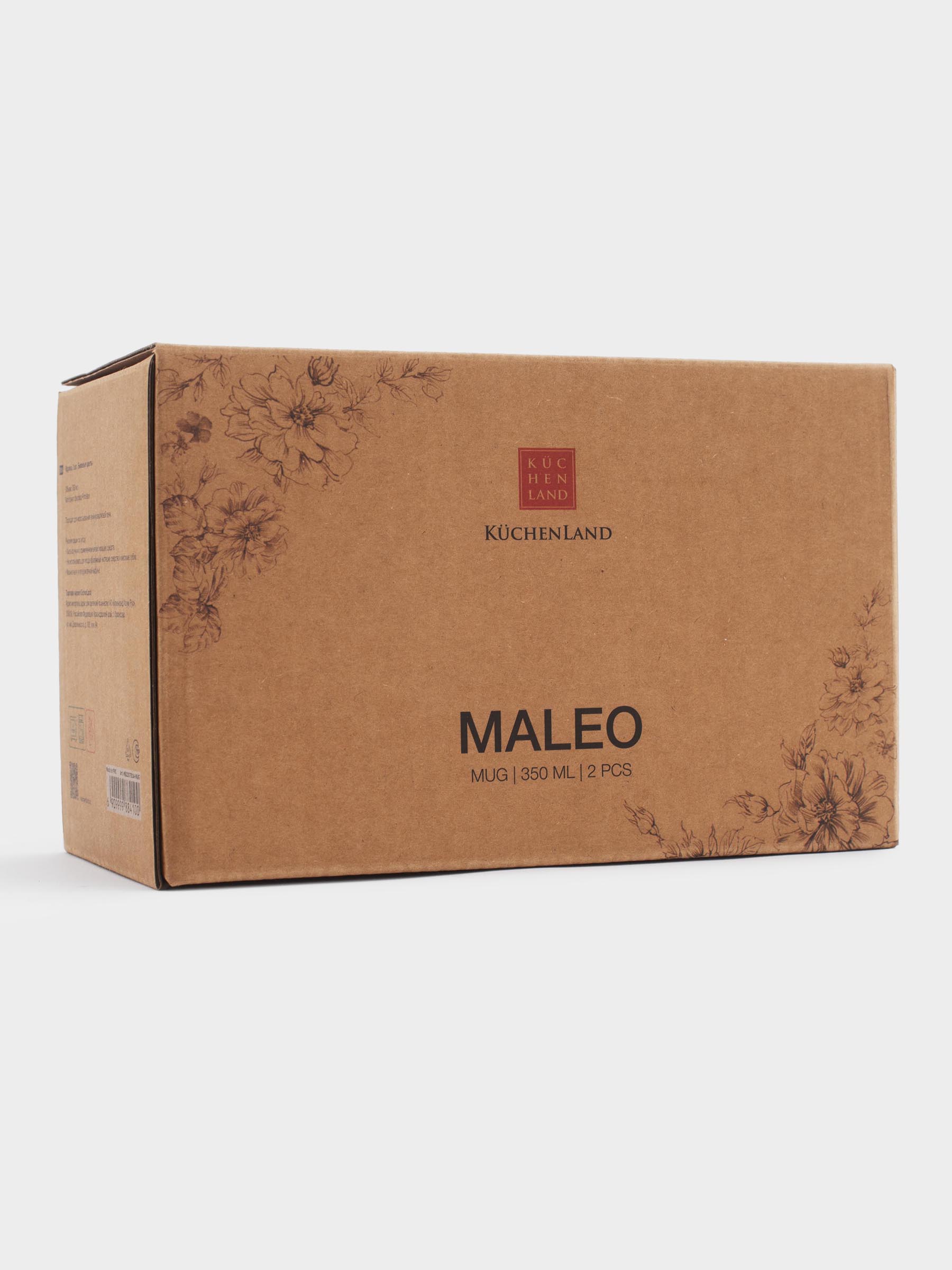 Кружка, 350 мл, 2 шт, фарфор P, белый, Бежевые цветы, Maleo, image-5