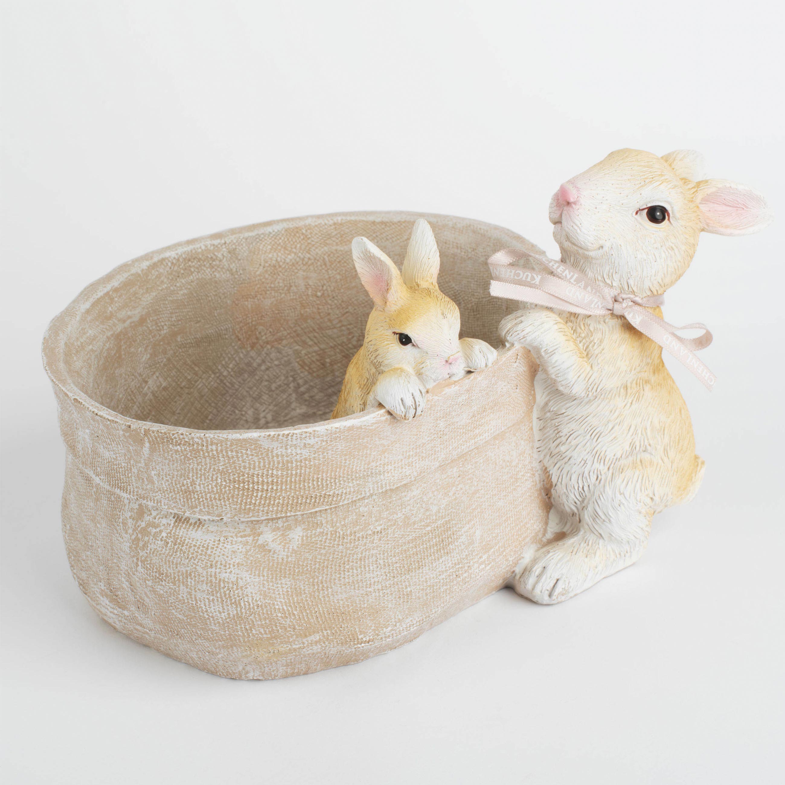 Ваза декоративная, 20х14 см, полирезин, бежевая, Кролики на мешке, Natural Easter изображение № 3