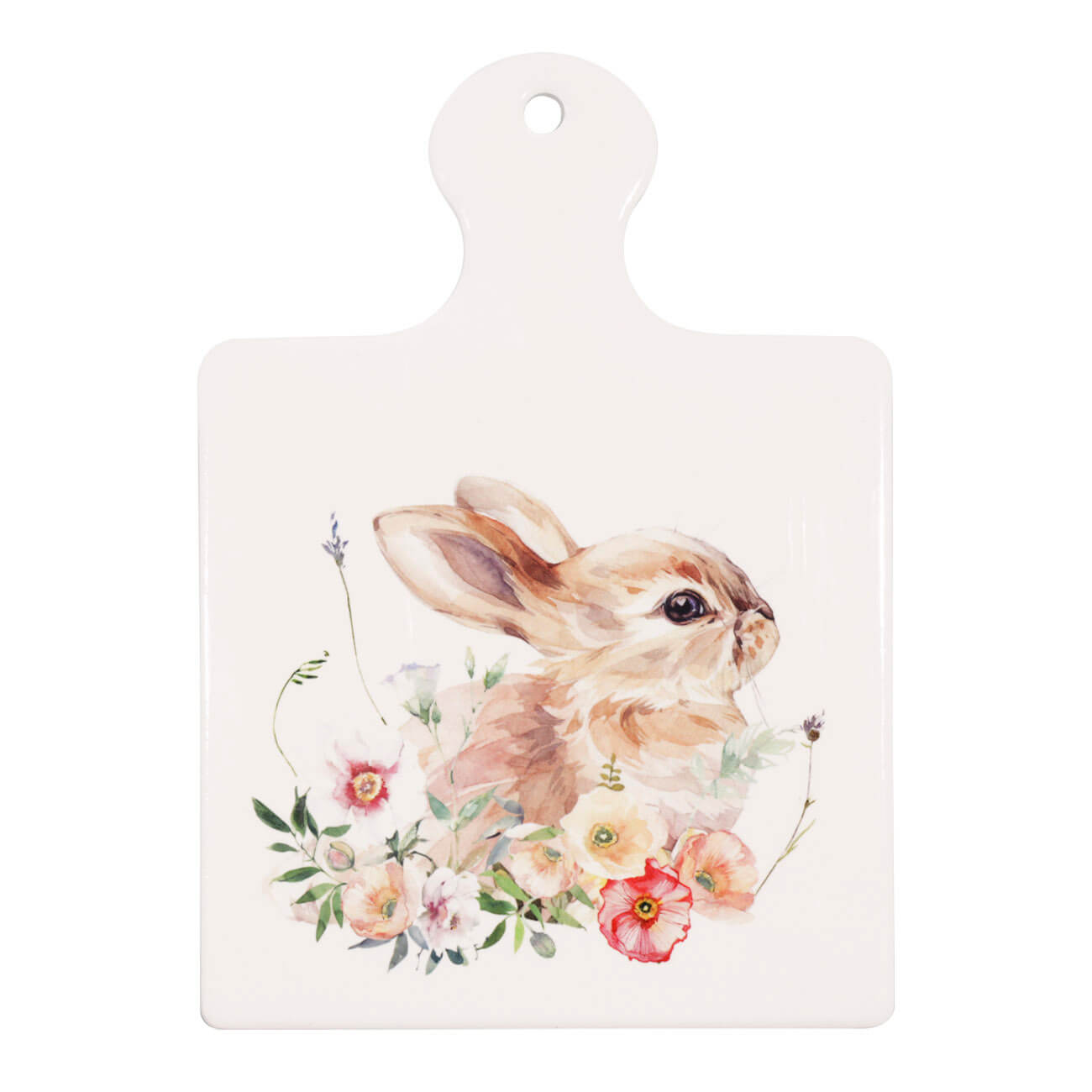 

Подставка под горячее, 14x24 см, с ручкой, керамика/пробка, Кролик и цветы, Easter