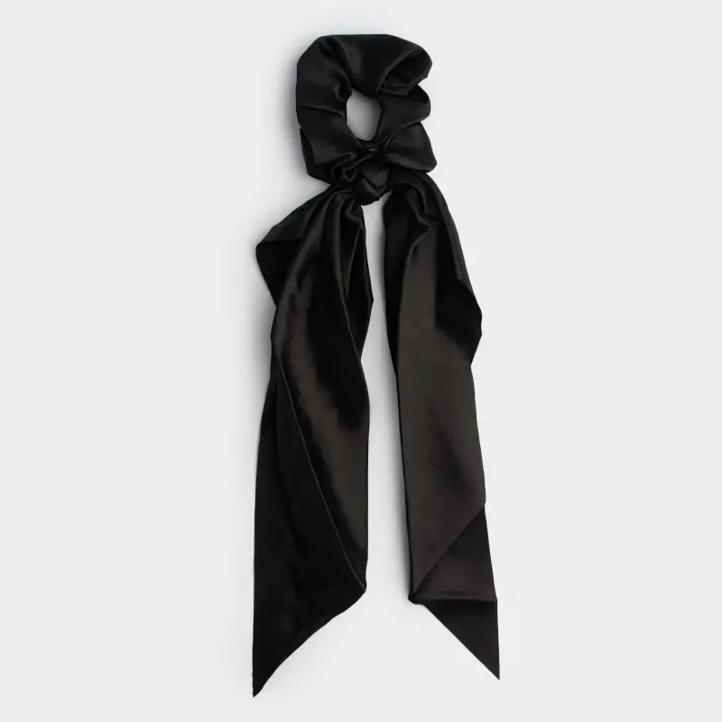 Резинка для волос, 25 см, с лентой, сатин, черная, Silk ,image-0