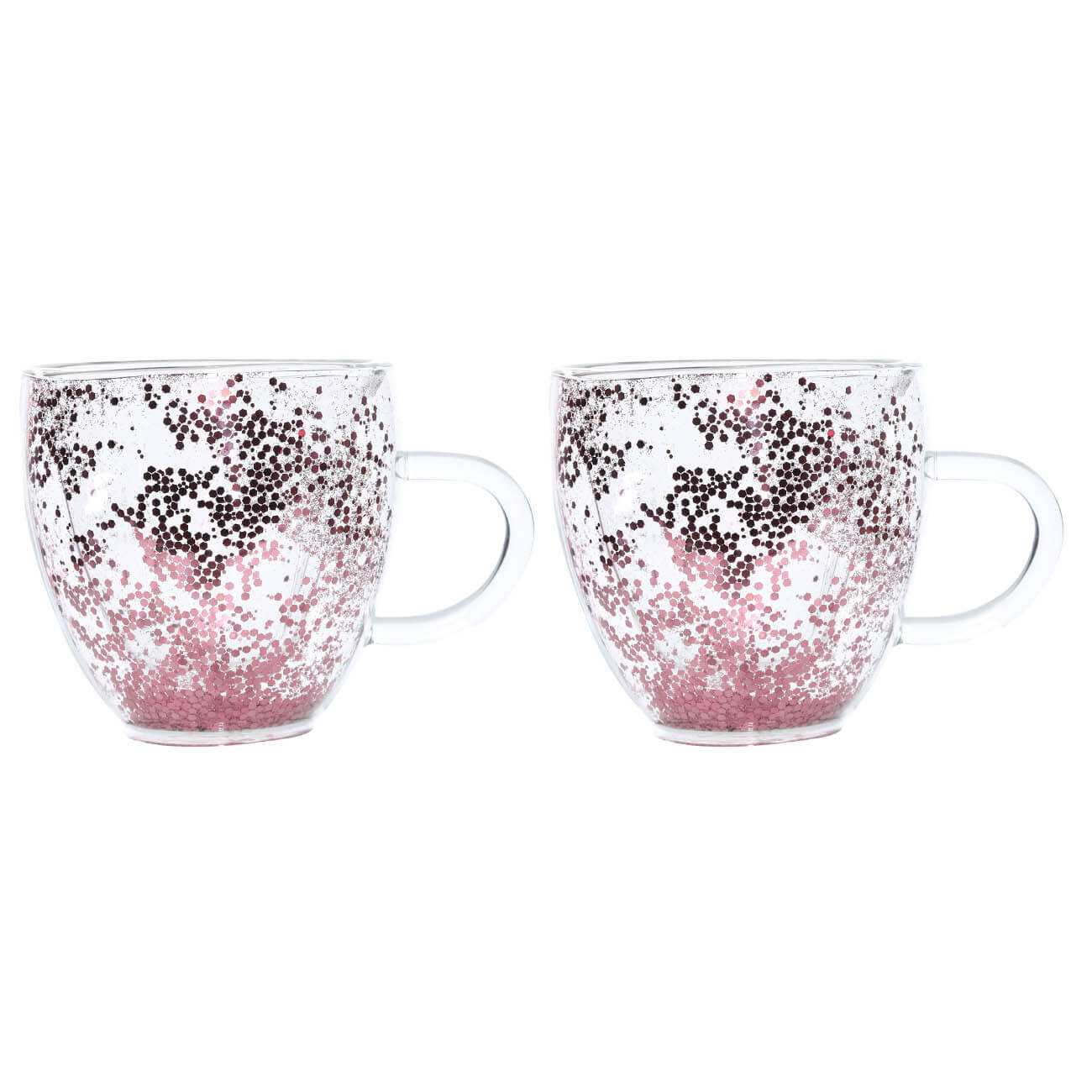 Кружка, 250 мл, 2 шт, стекло Б, с розовыми блестками, Heart, Air sparkly изображение № 1