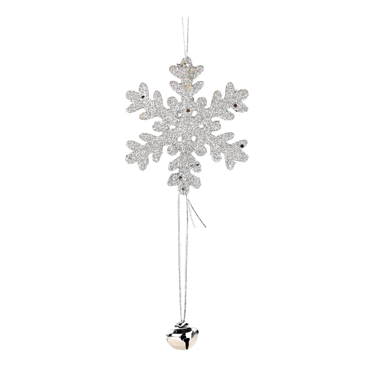 

Игрушка елочная, 13 см, пластик, серебристая, Снежинка с бубенчиком, Light toys