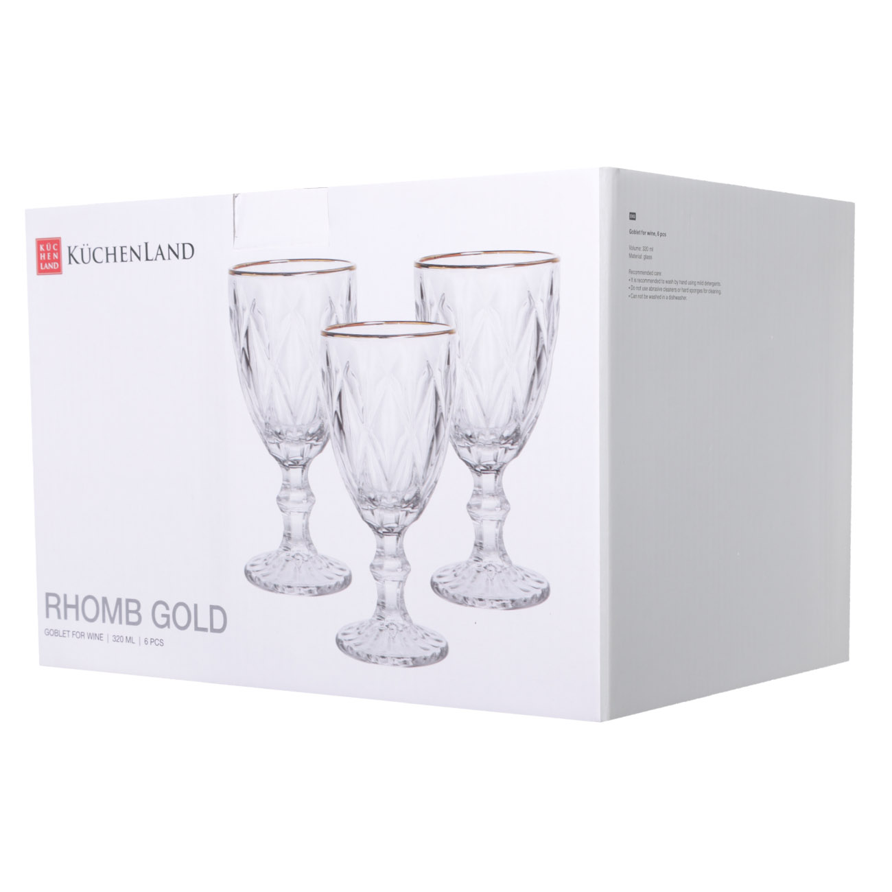 Бокал-кубок для вина, 300 мл, 6 шт, стекло Р, с золотистым кантом, Rhomb gold изображение № 4
