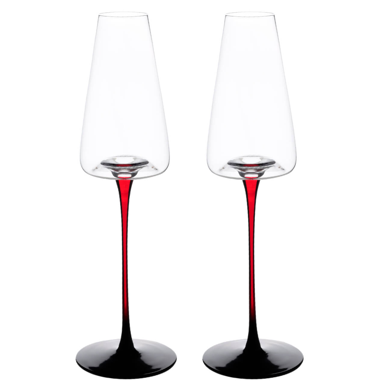 Бокал для шампанского, 240 мл, 2 шт, стекло, черно-красная ножка, Sorento color изображение № 1