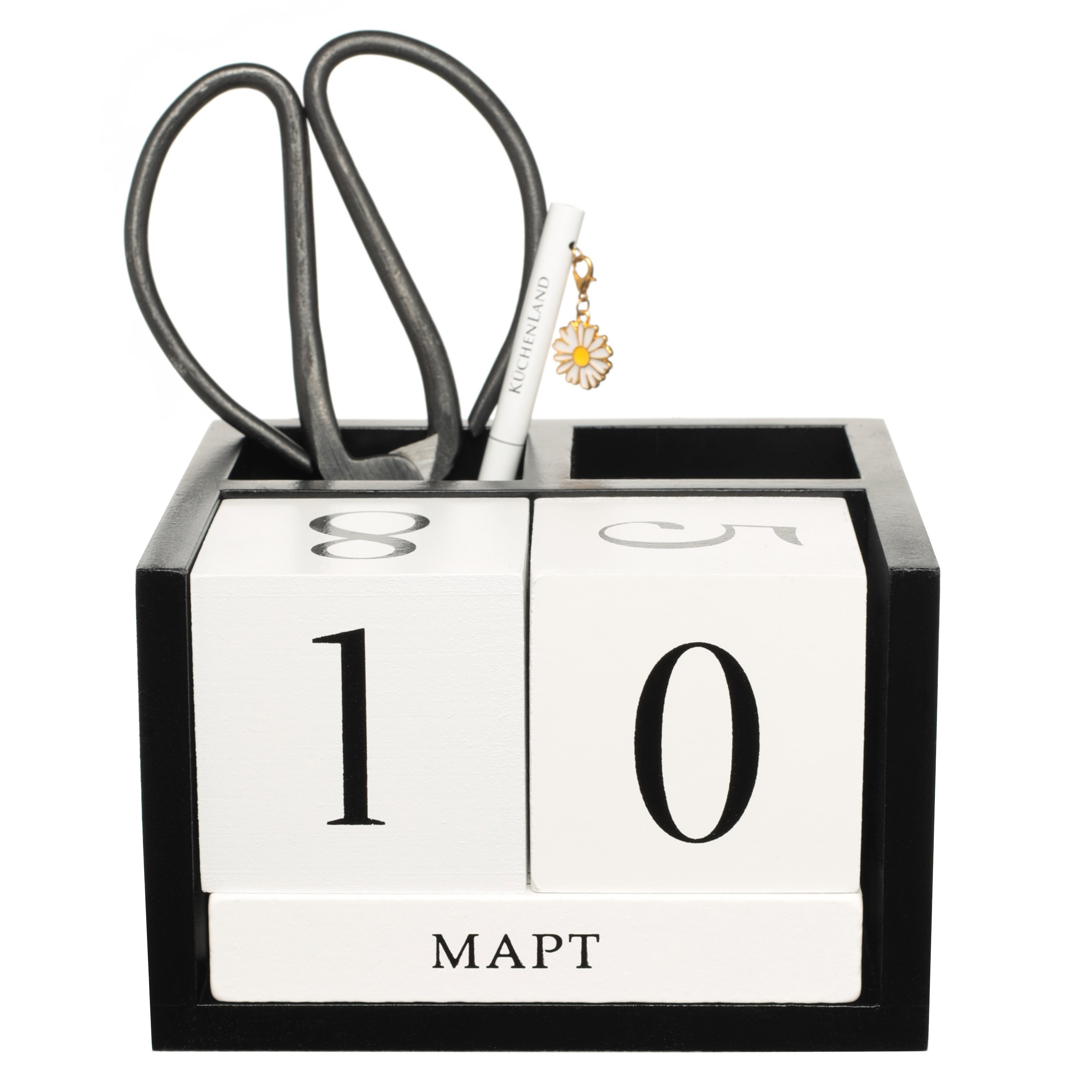 Календарь настольный, 14х13 см, с кубиками, с подставками для ручек, МДФ, черно-белый, B&W изображение № 9