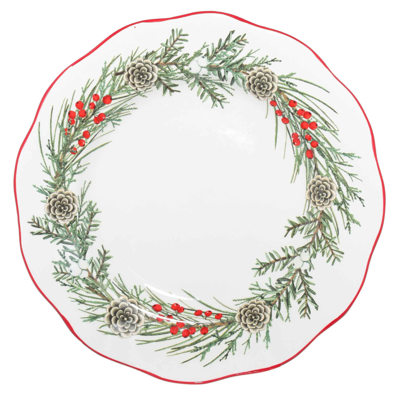 Тарелка обеденная, 25 см, керамика, Венок, Christmas tree