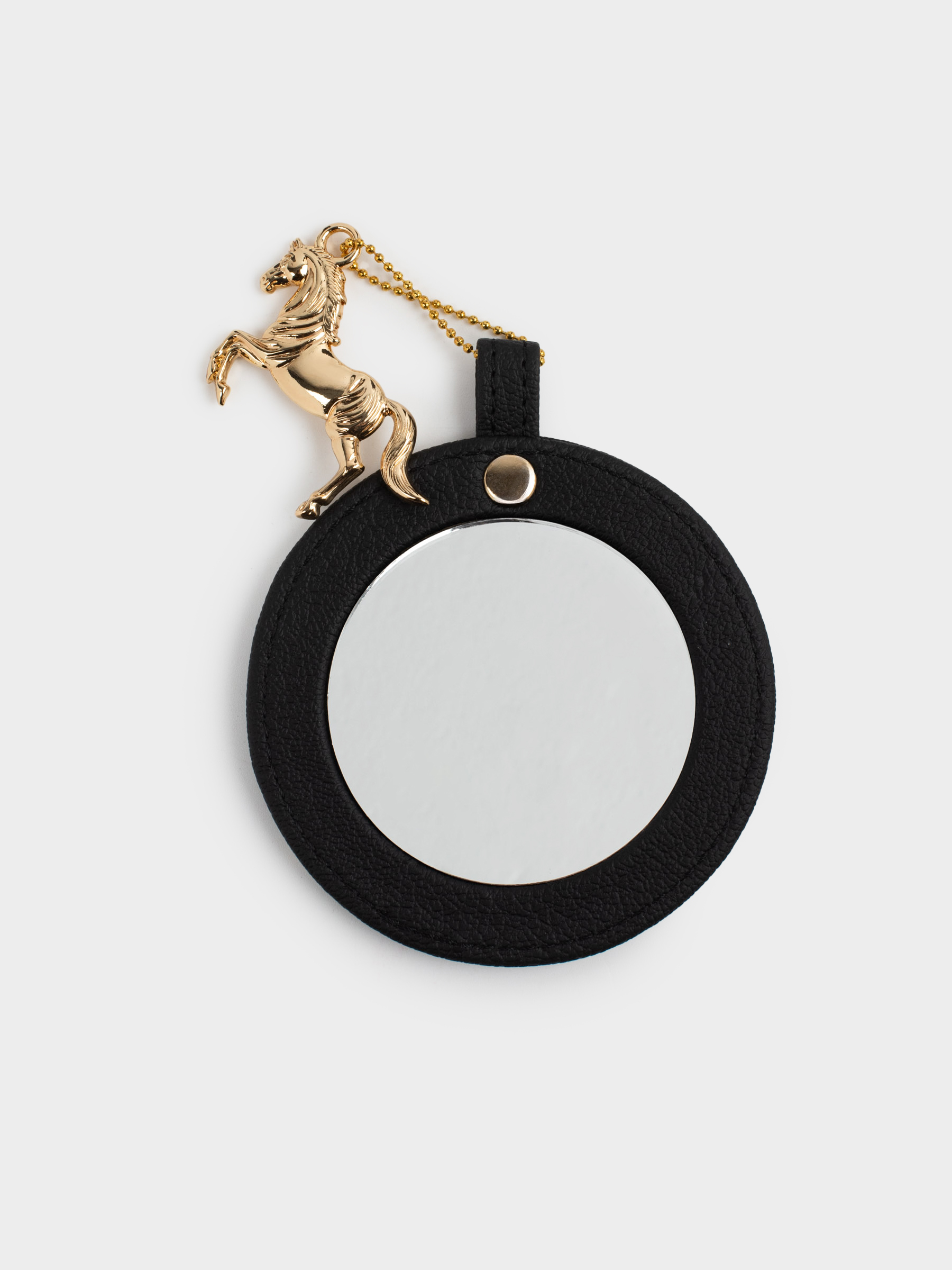 Зеркало карманное, 7 см, полиуретан/стекло, черное, Лошади, Stationery horse, image-1