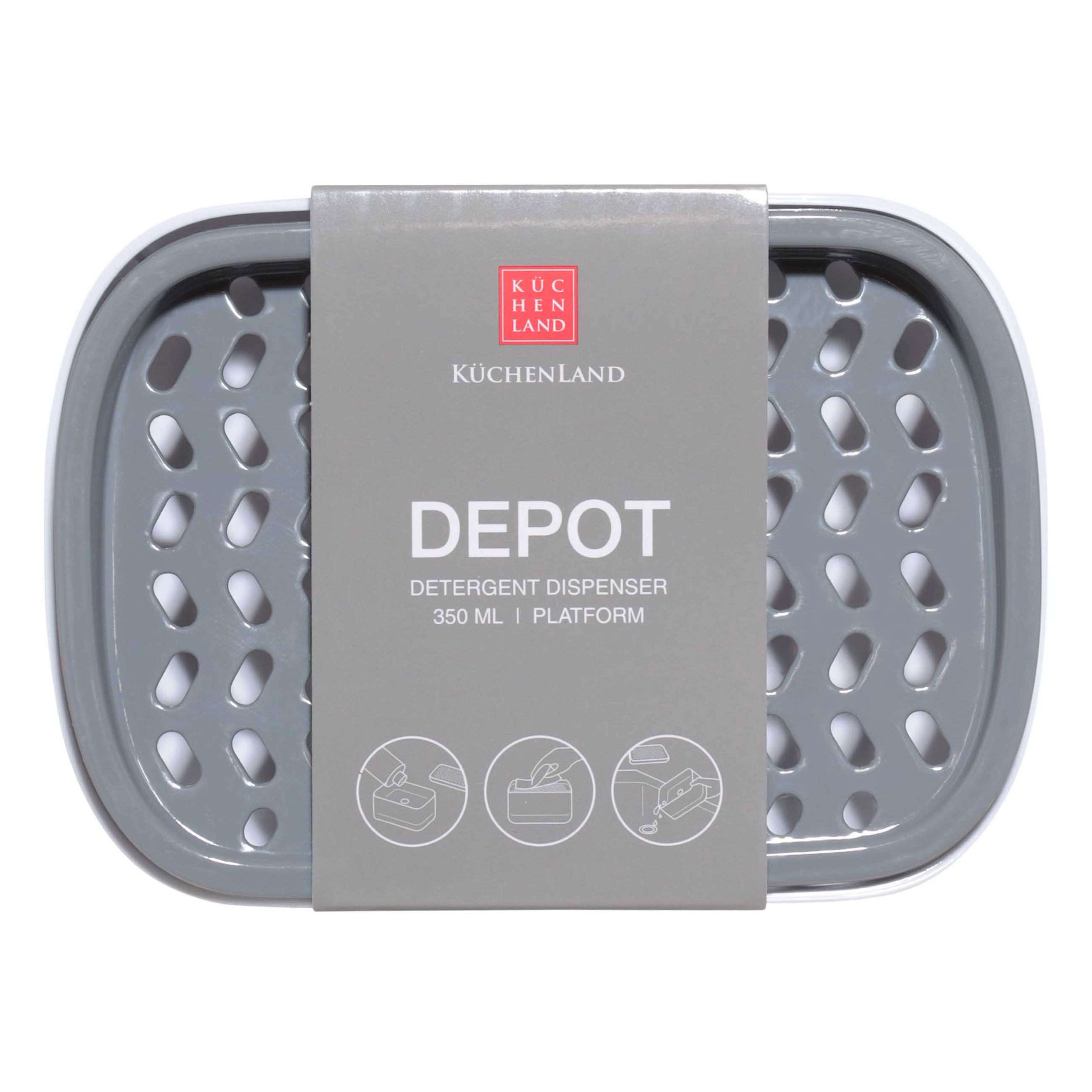 Диспенсер для моющего средства, 350 мл, платформа, пластик, серо-белый, Depot, image-2