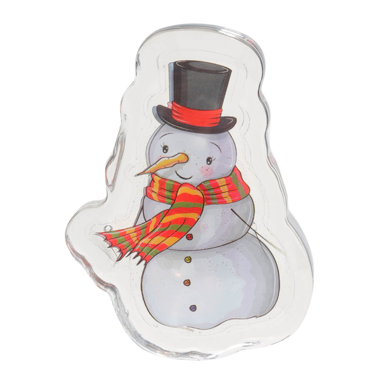 

Наклейка, 6х8 см, с подсветкой, многоразовая, термопластик, Снеговик, Christmas
