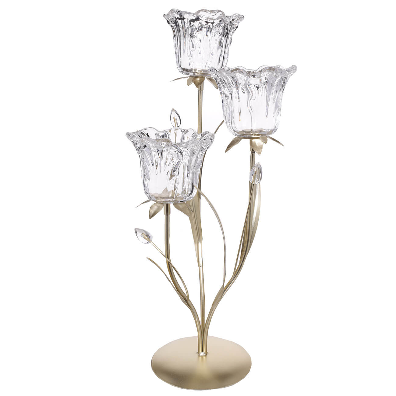 Подсвечник, 45 см, 3 чайные свечи, стекло/металл, золотистый, Цветы, Fantastic flowers изображение № 1
