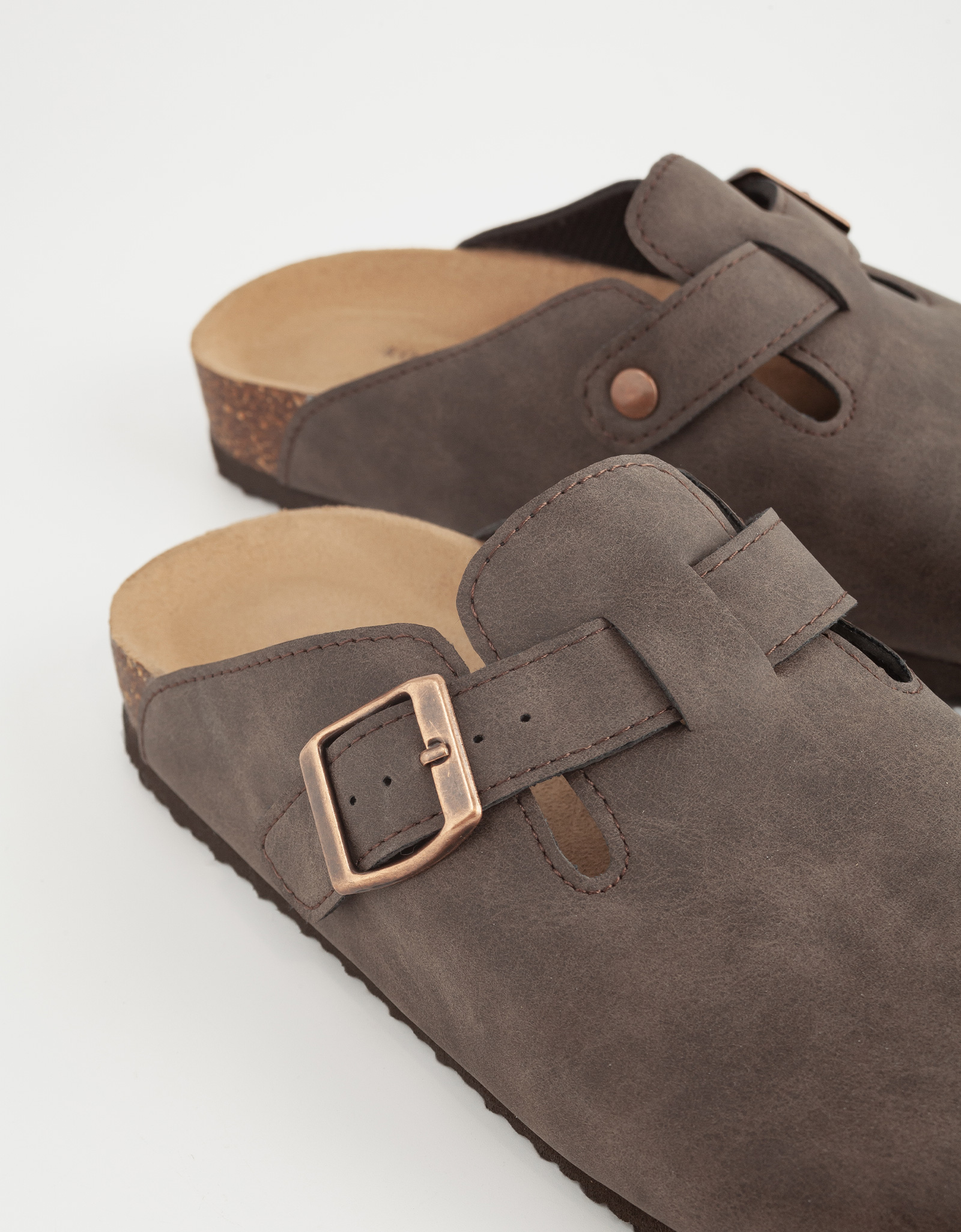 Тапочки женские, с застежкой, искусственная замша, коричневые, Clogs, image-4
