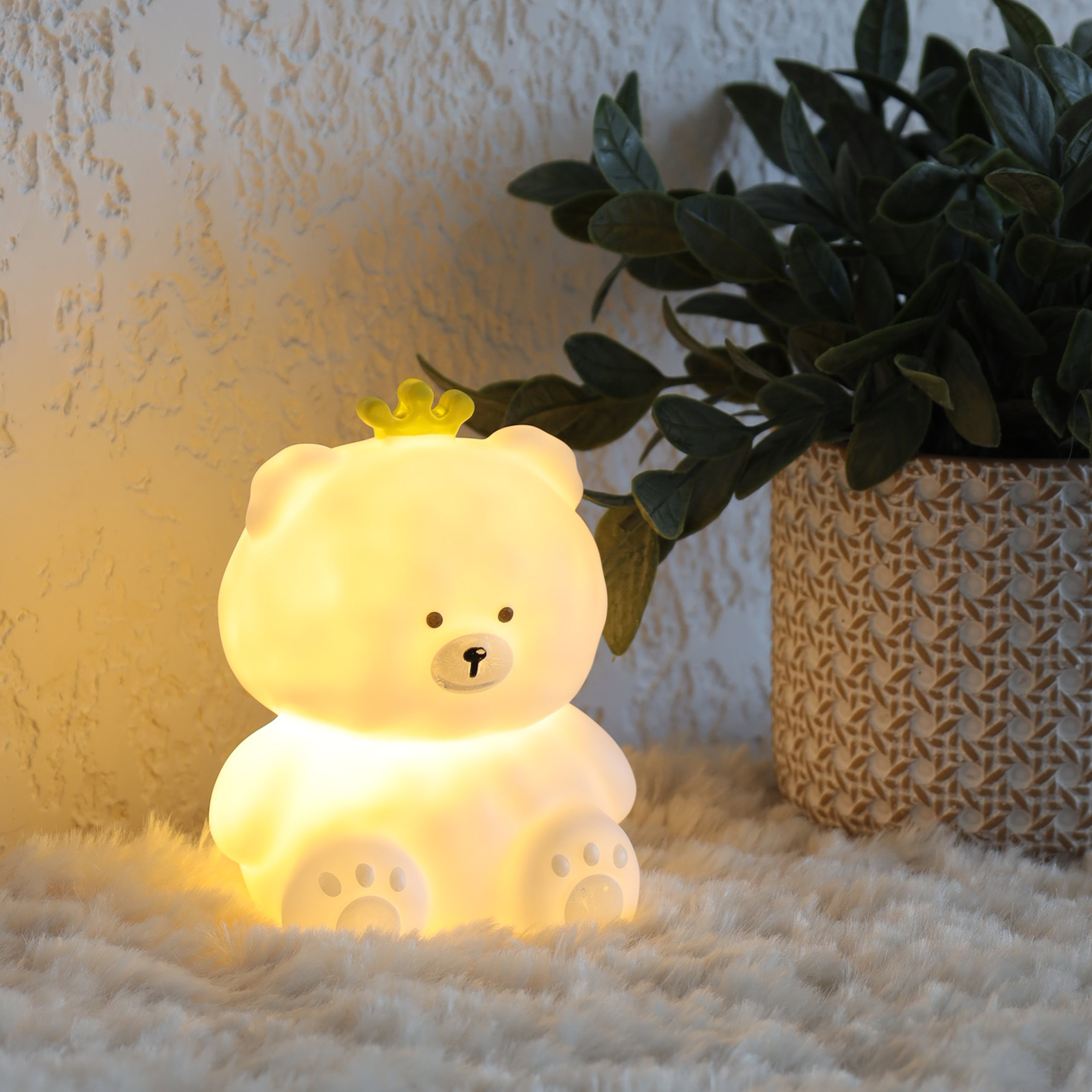 Светильник декоративный, 11 см, пластик, белый, Мишка в короне, Bear, image-4