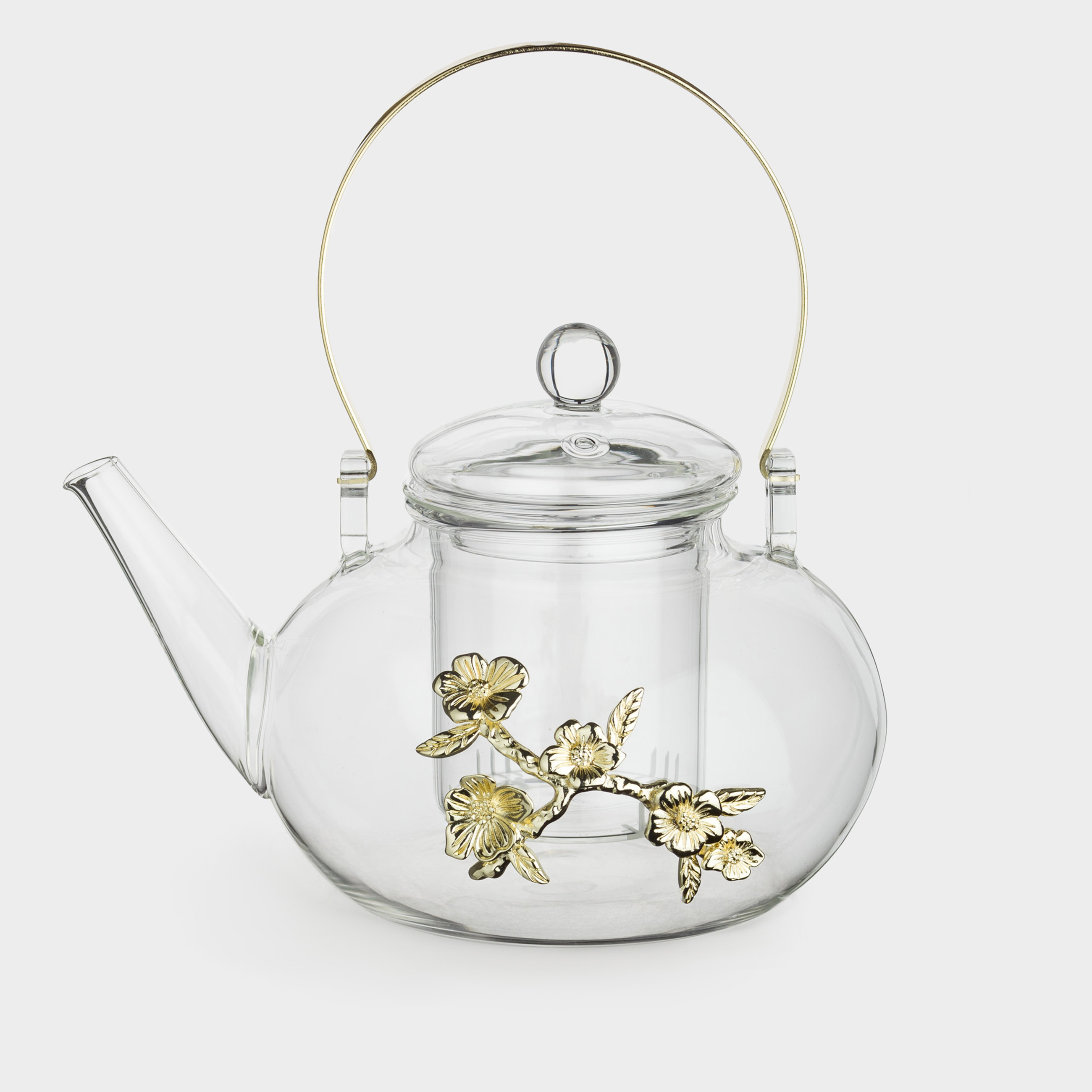Чайник заварочный 900 мл стекло Бметалл Золотистые цветы Lux elements 2990₽