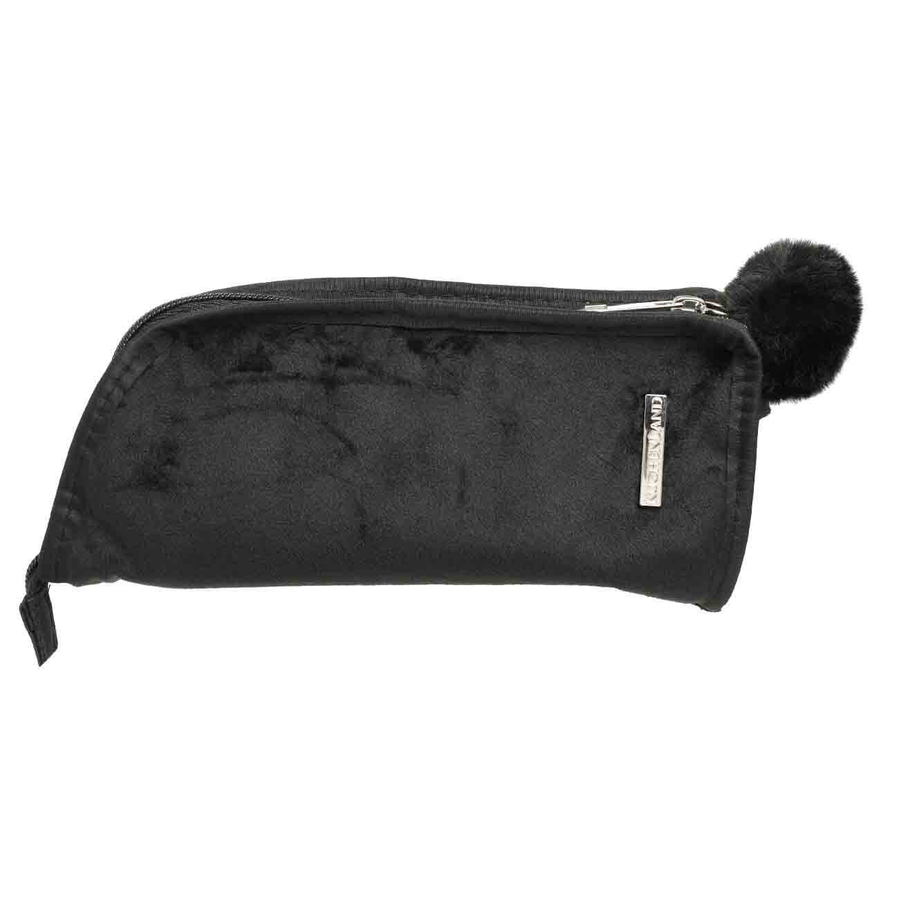 

Косметичка, 10х22 см, 2 в 1, с помпоном, вельвет, черная, Silk velvet