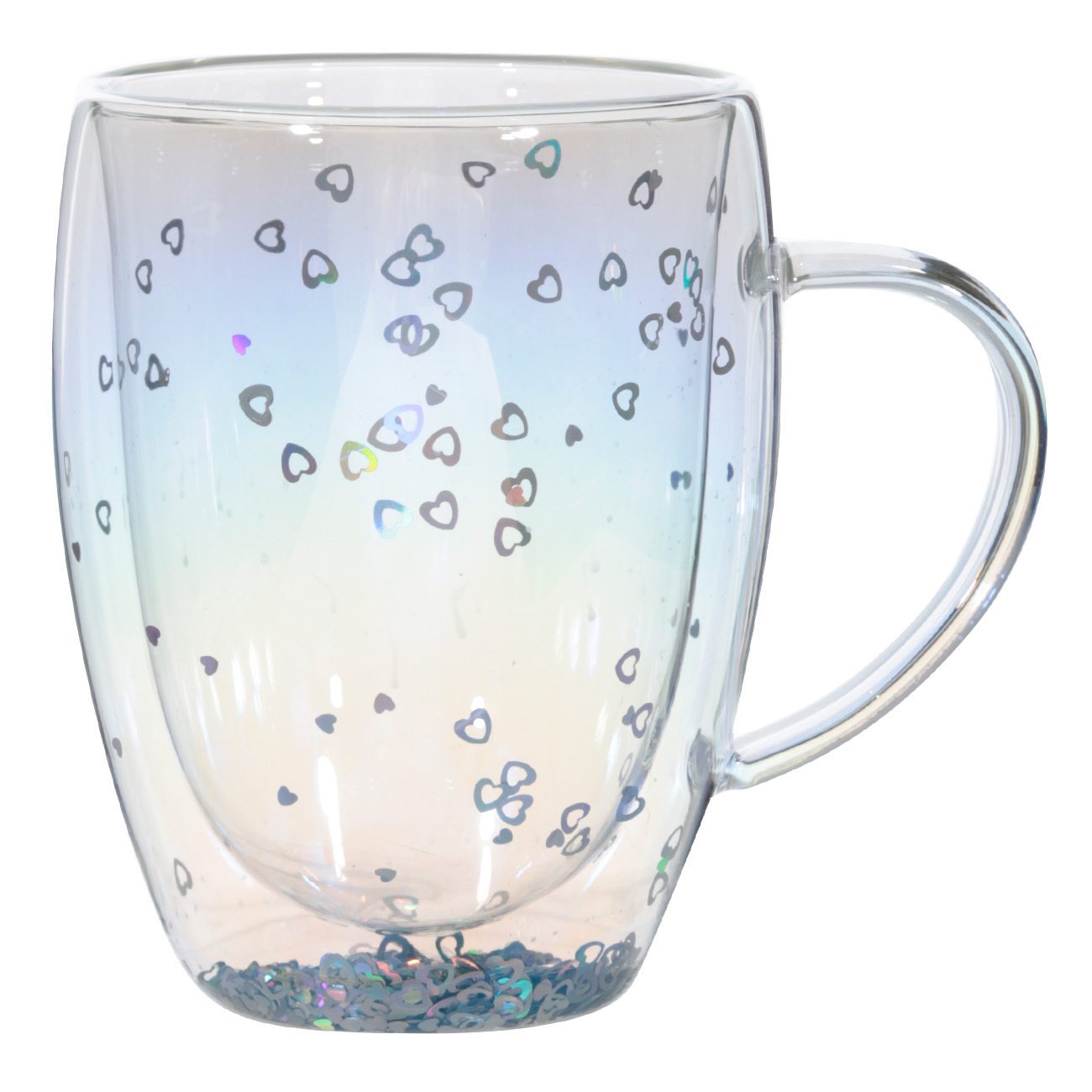 Кружка, 330 мл, 2 шт, стекло Б, перламутр, с серебристыми сердечками, Air sparkly изображение № 2