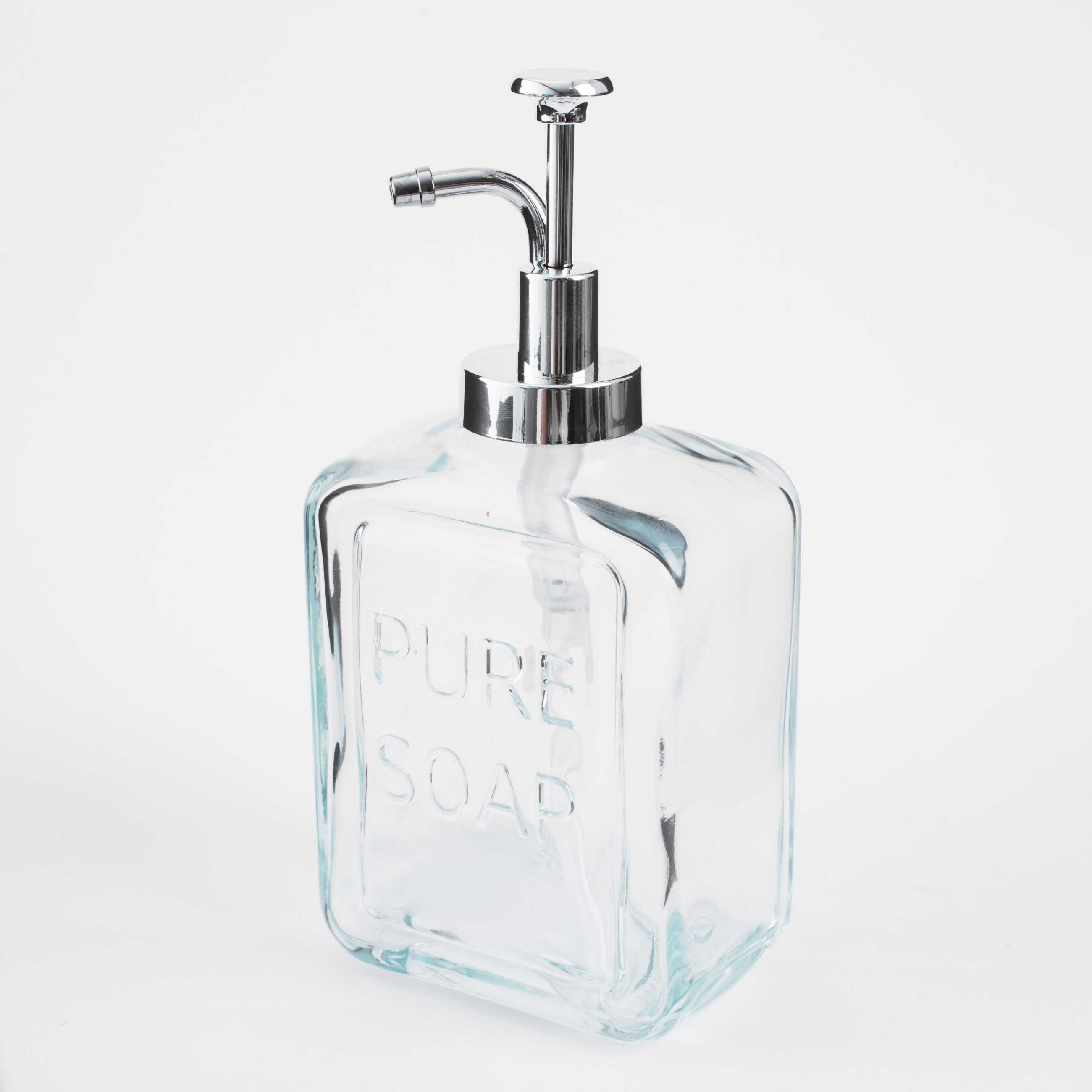 Диспенсер для жидкого мыла, 550 мл, стекло/пластик, серебристый, Pure soap, Clear title изображение № 2