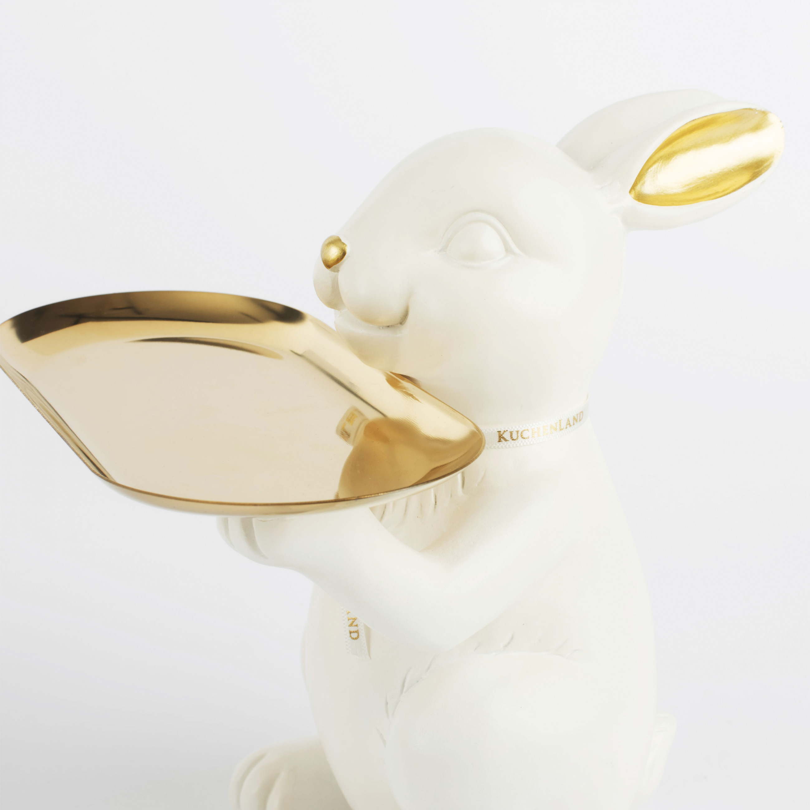 Блюдо декоративное, 20 см, полирезин/металл, бело-золотистое, Кролик с подносом, Easter gold изображение № 5