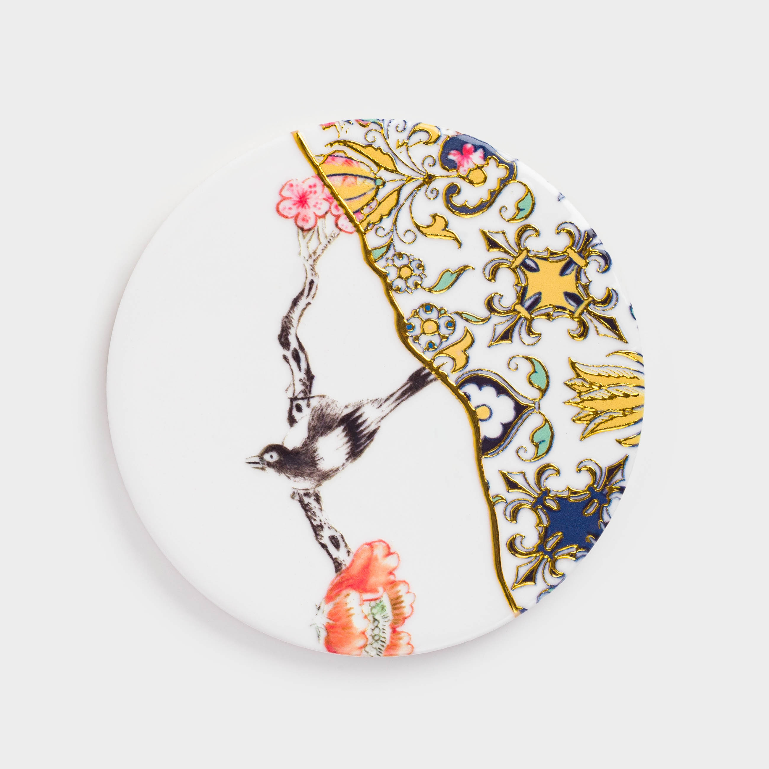 Подставка под кружку 11 см круглая керамикапробка белая Кинцуги Revival 349₽