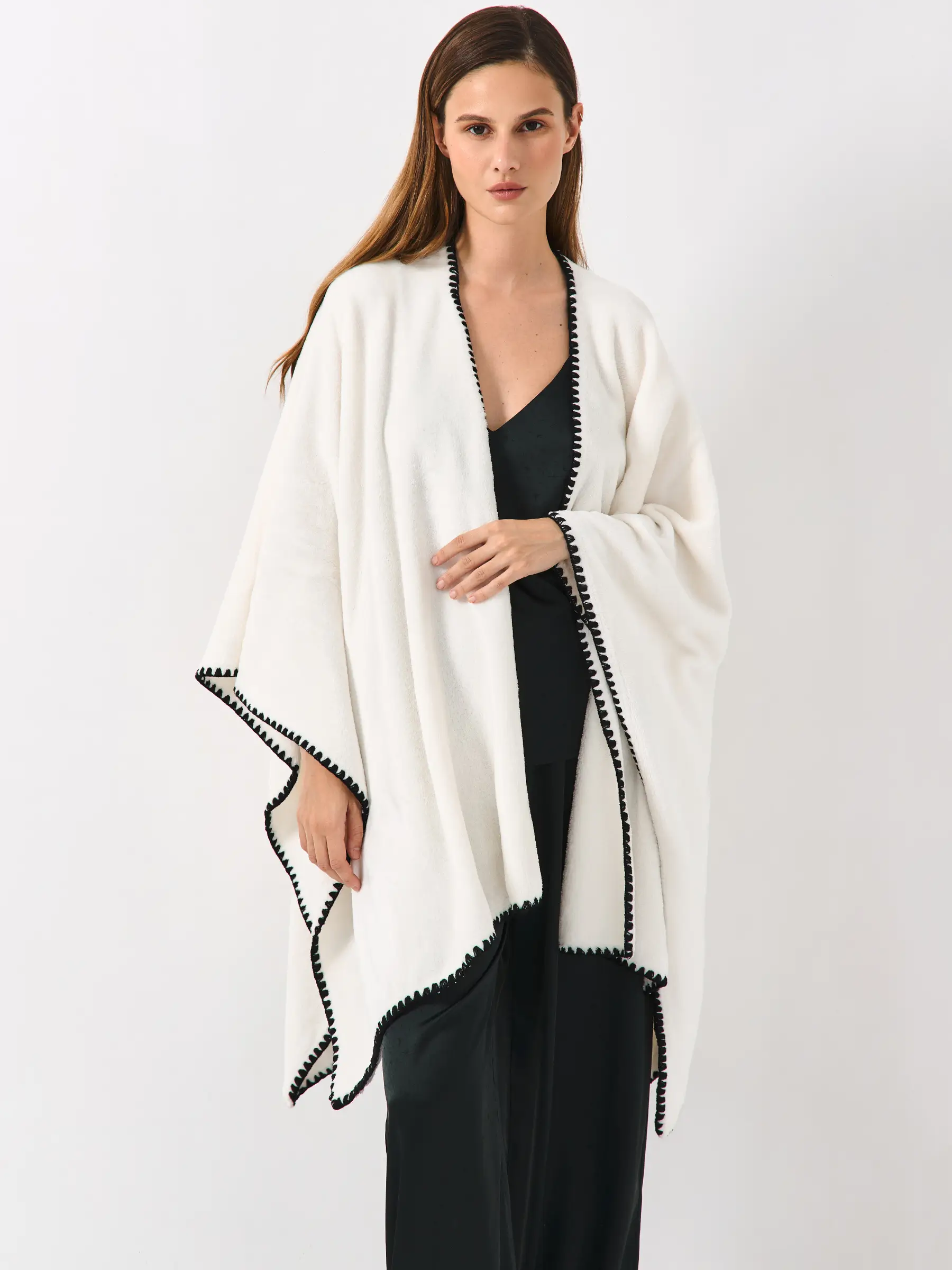 Пончо, 75х140 см, флис, молочное, Fleece poncho