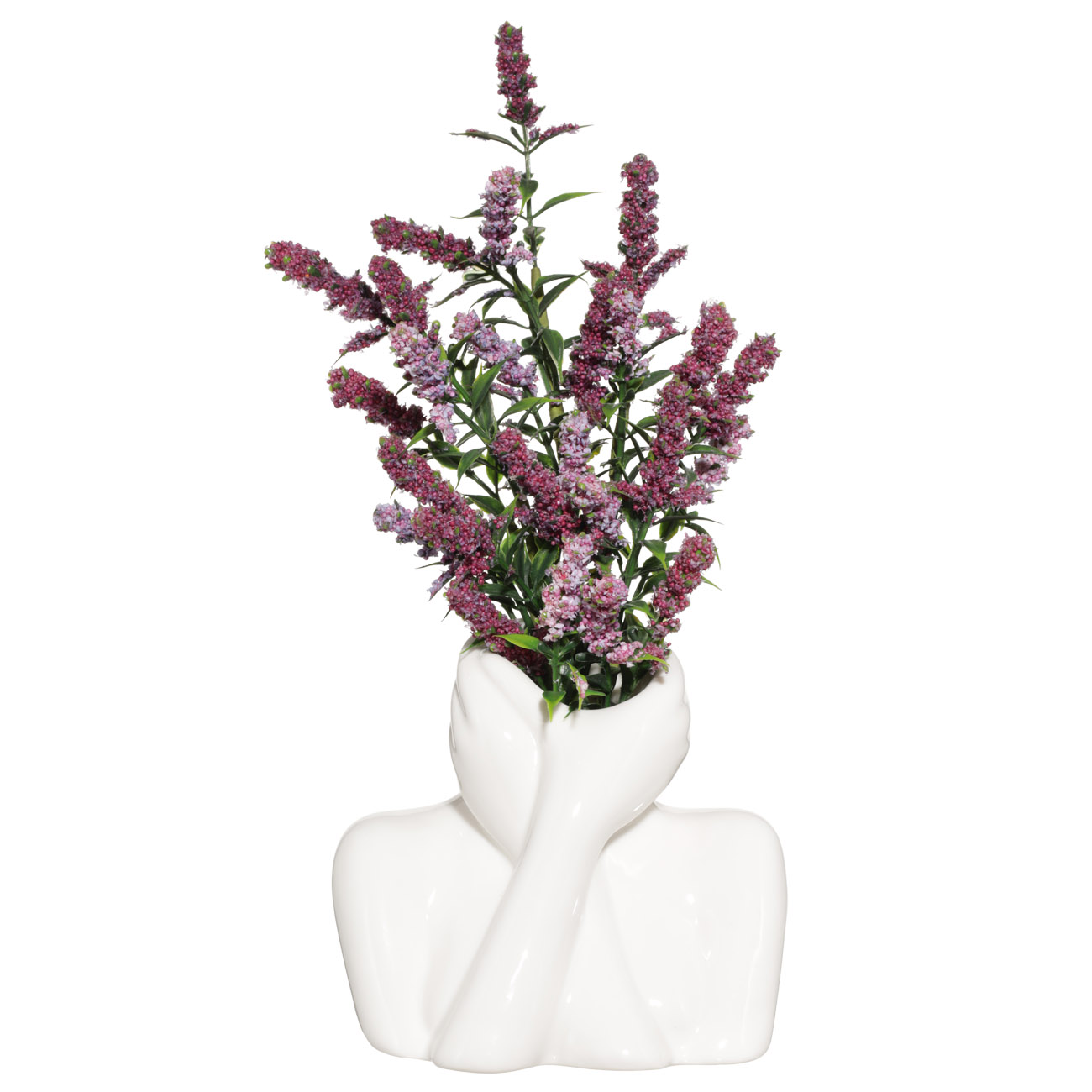 Подставка для косметических кистей, 12 см, фарфор P, белая, Руки на шее, Face, image-3