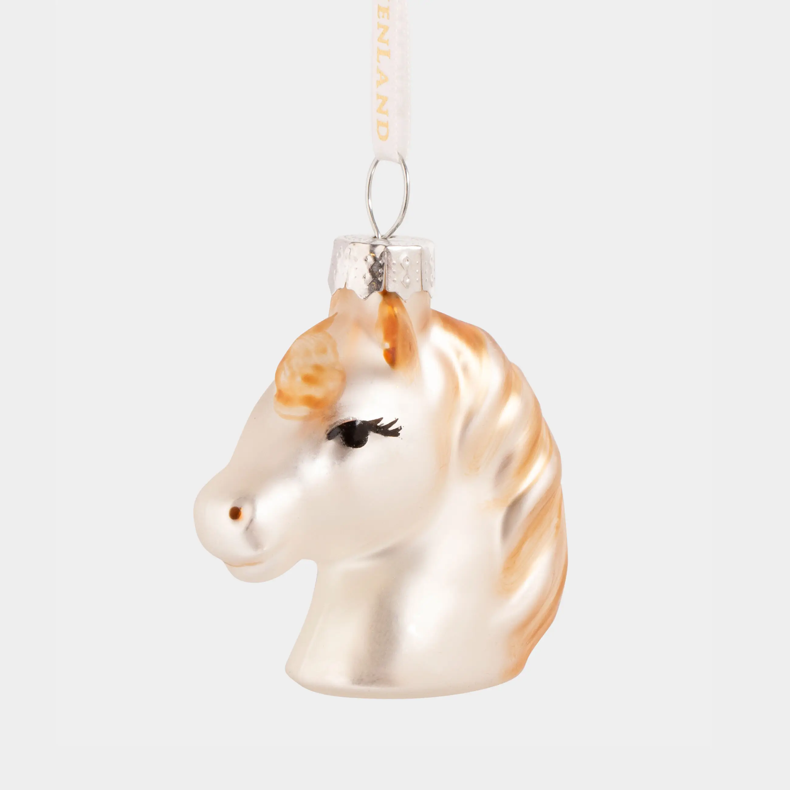 Игрушка елочная, 4 см, стекло, золотисто-бежевая, Голова лошади, Figure horse