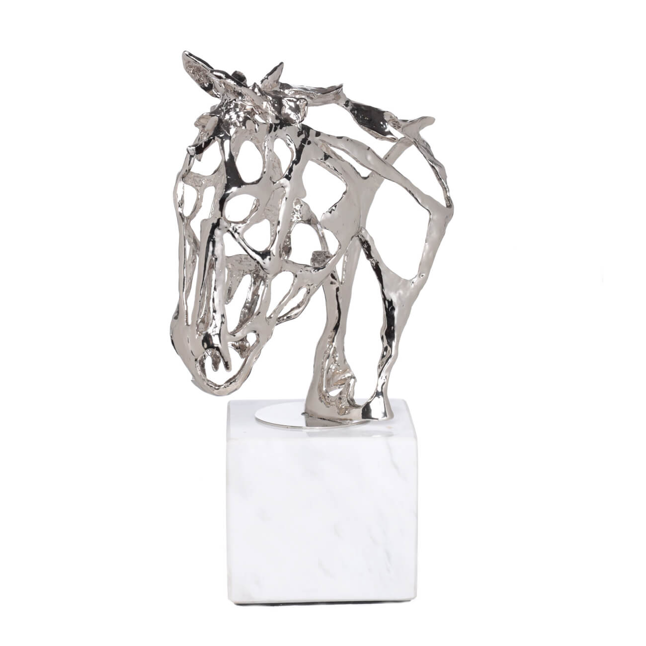 Статуэтка, 26 см, металл/мрамор, серебристая, Конь, Horse