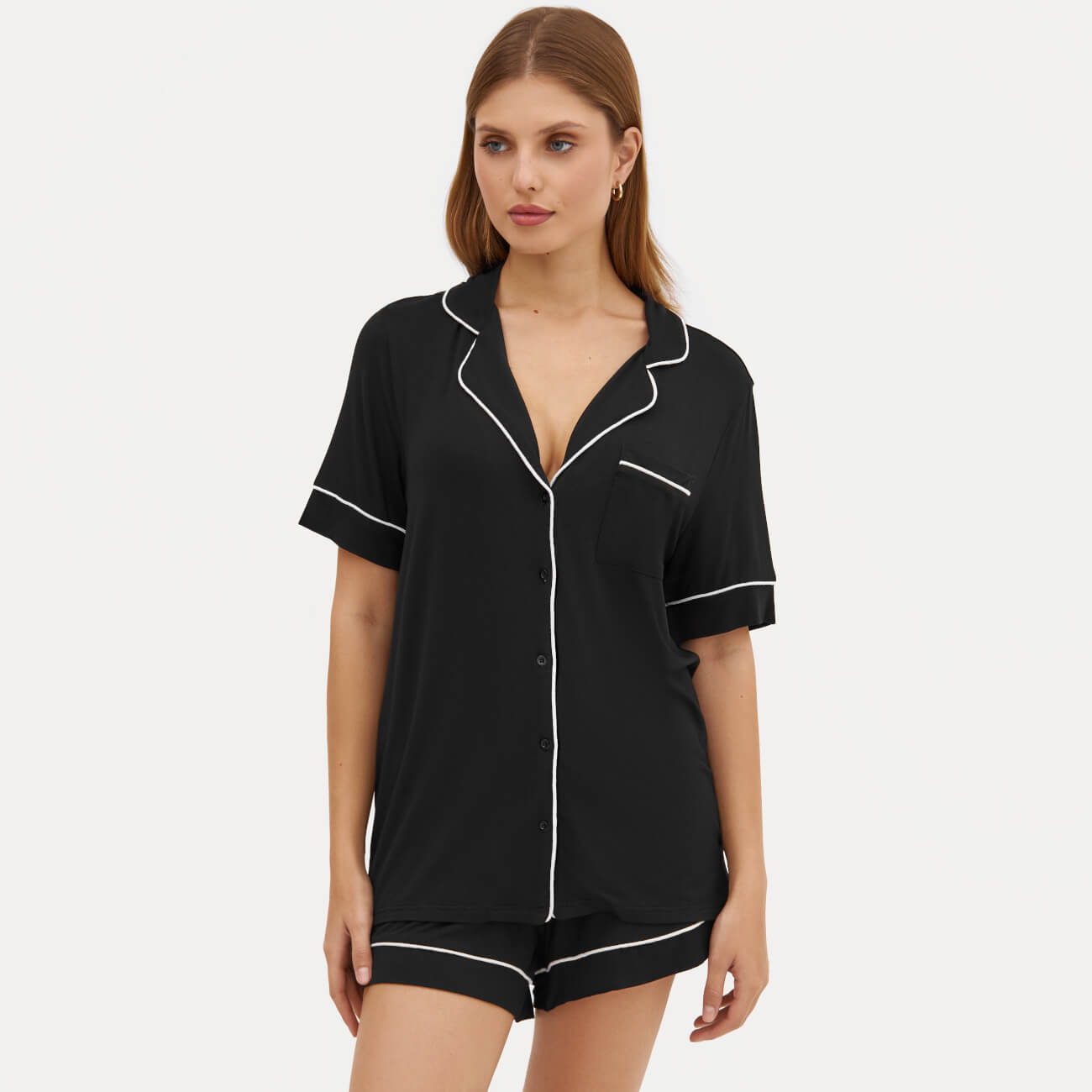 Рубашка женская, домашняя, р. S, с коротким рукавом, вискоза/эластан, черная, Rabia
