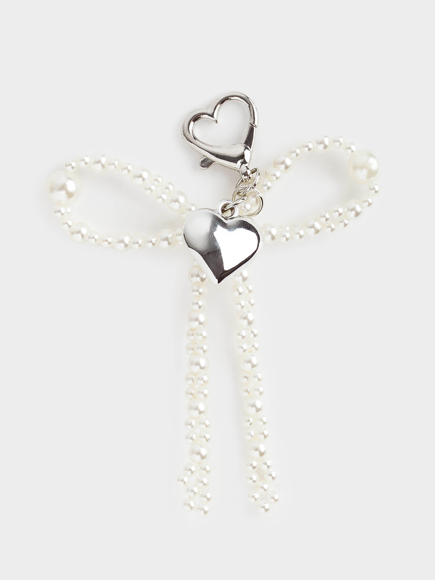 Брелок, 9 см, акрил/металл, серебристый, Сердце и бусины, Pearl heart, image-0