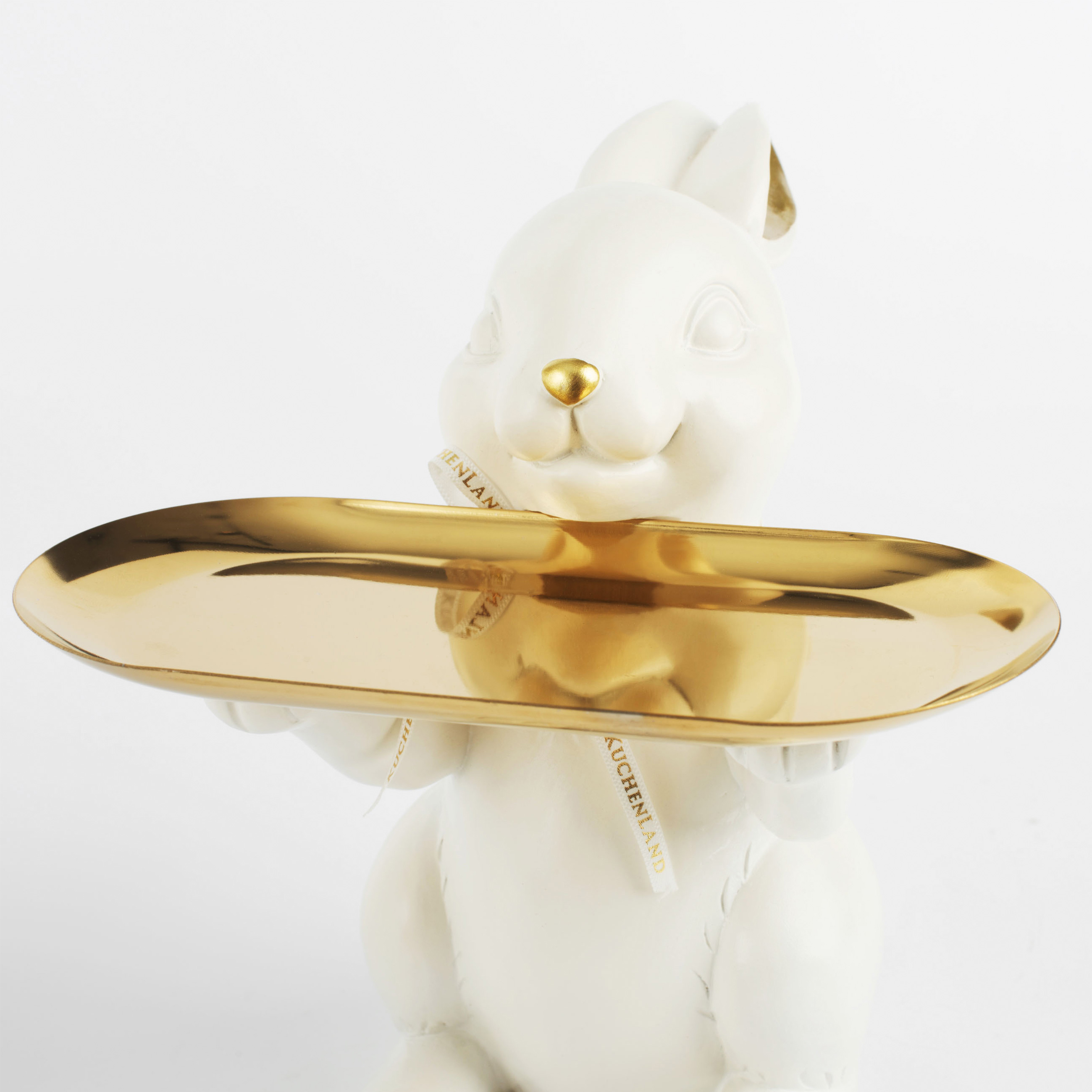 Блюдо декоративное, 20 см, полирезин/металл, бело-золотистое, Кролик с подносом, Easter gold изображение № 4