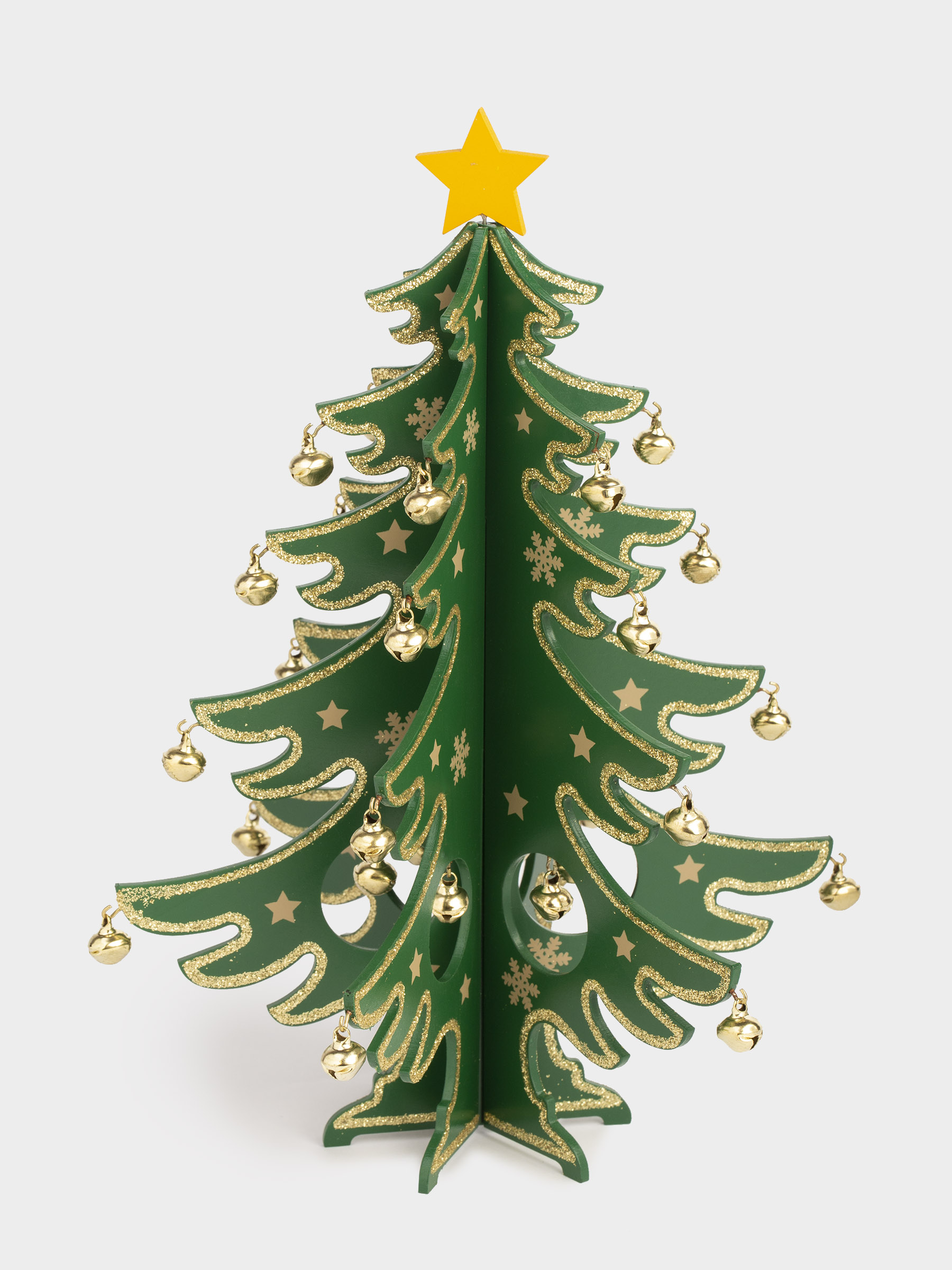 Статуэтка, 29 см, с подвесками, МДФ, зеленая, Елка с золотистыми шарами, Christmas style, image-2