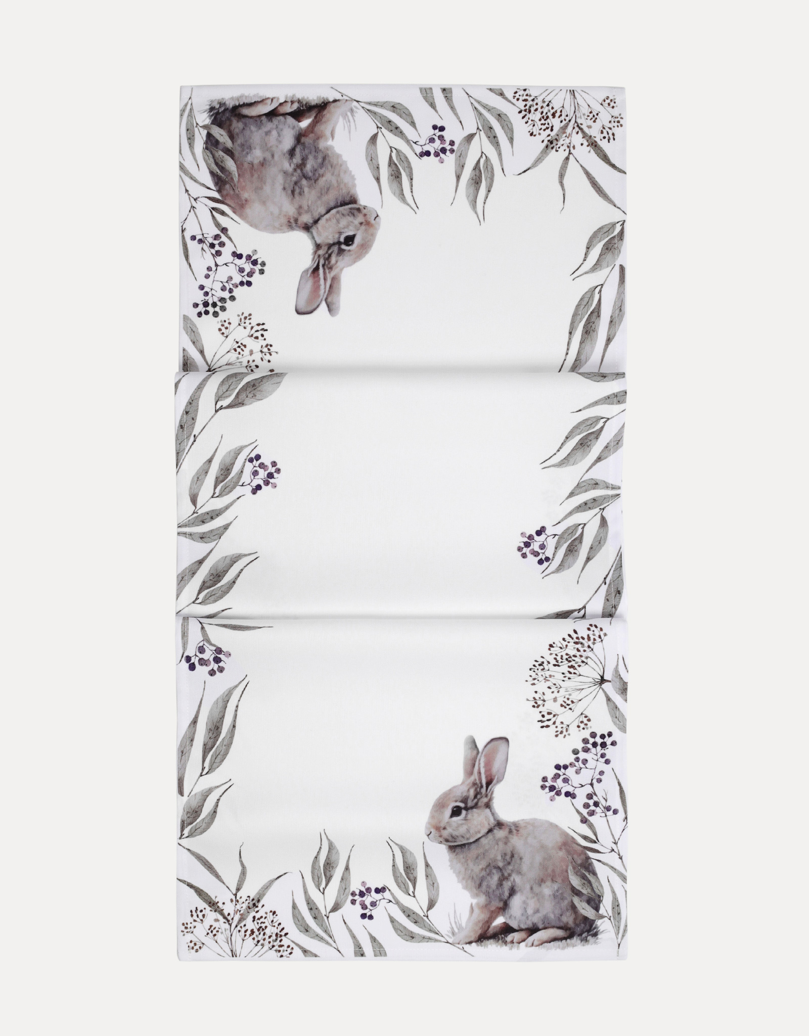 Дорожка настольная, 40x160 см, полиэстер, белая, Кролик в листве, Natural Easter