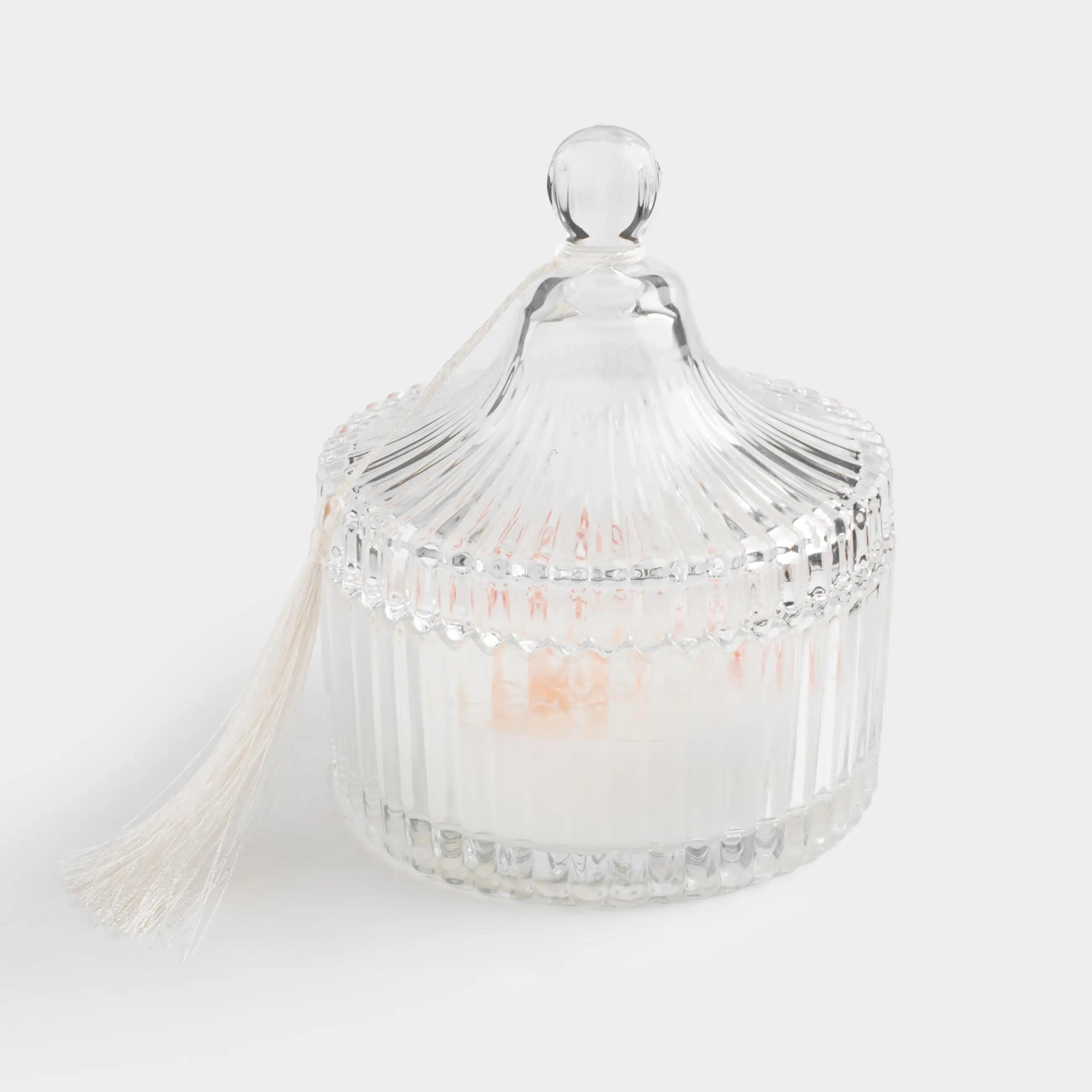 Свеча ароматическая, 12 см, три фитиля, в подсвечнике, с крышкой, с кисточкой, стекло, Honeysuckle, Lucid day