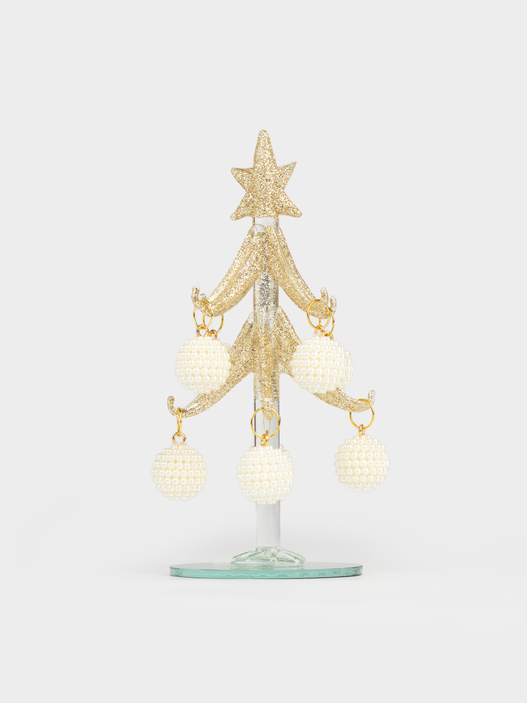 Статуэтка, 15 см, с подвесками, стекло, золотистая, Ель с шишками, Christmas vitreous, image-1