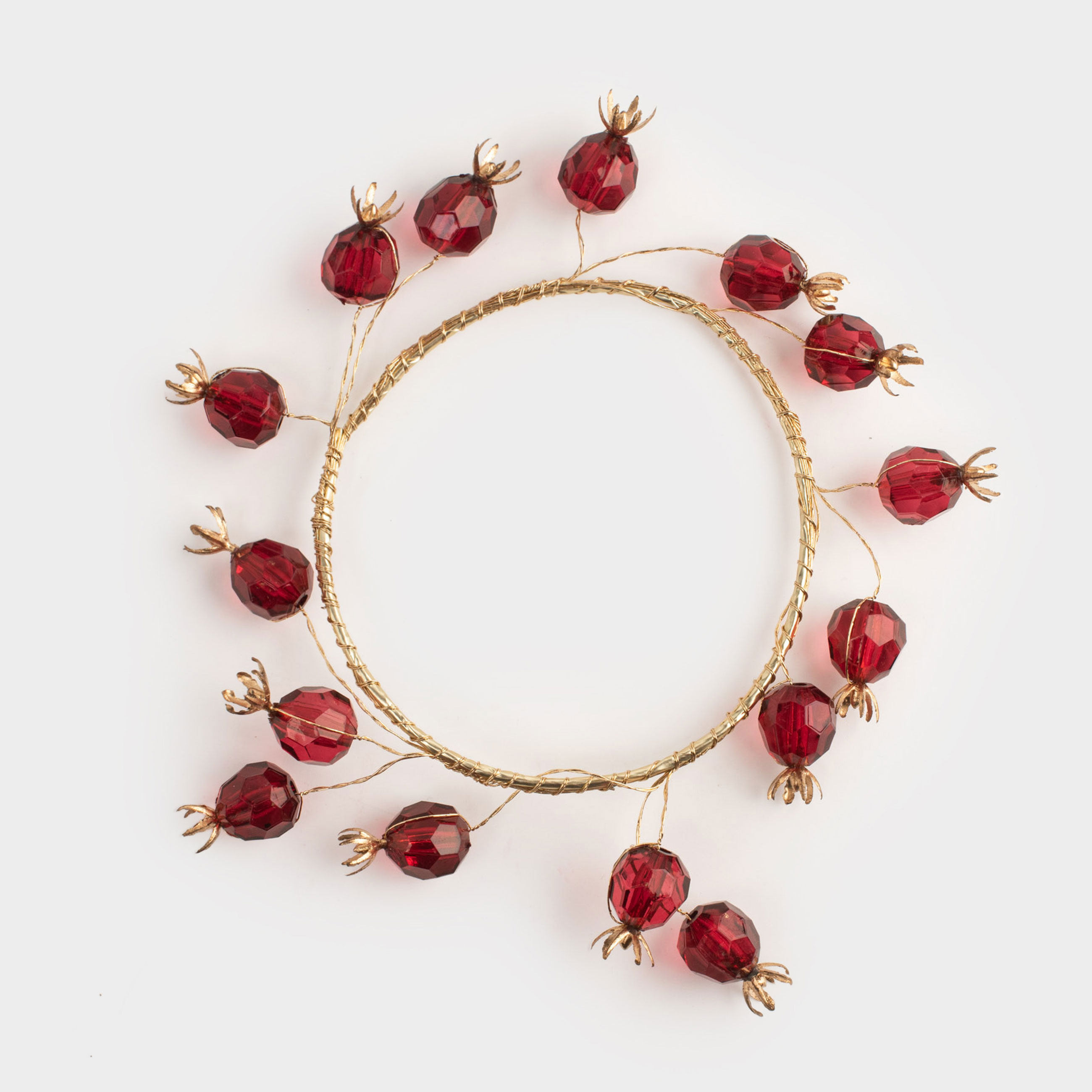 Венок для свечи, 10/18 см, металл/пластик, Красные гранаты, Garnet decor, image-0