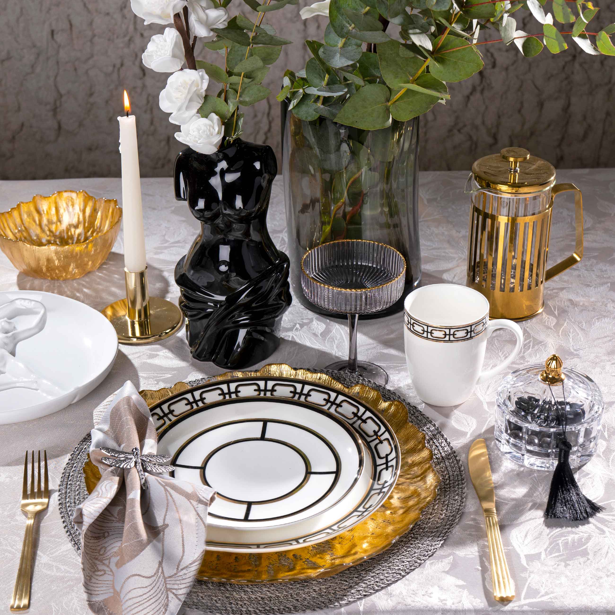 Тарелка обеденная, 27 см, фарфор F, белая, с золотистым кантом, Геометрия, Rodos изображение № 7