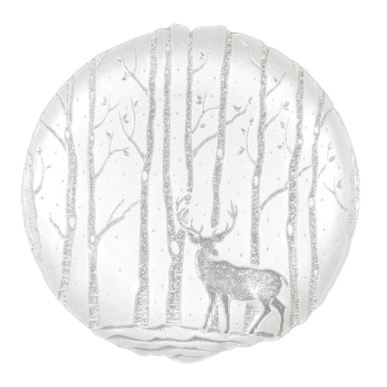 

Тарелка закусочная, 21 см, стекло, белая, Олени в лесу, Winter deer