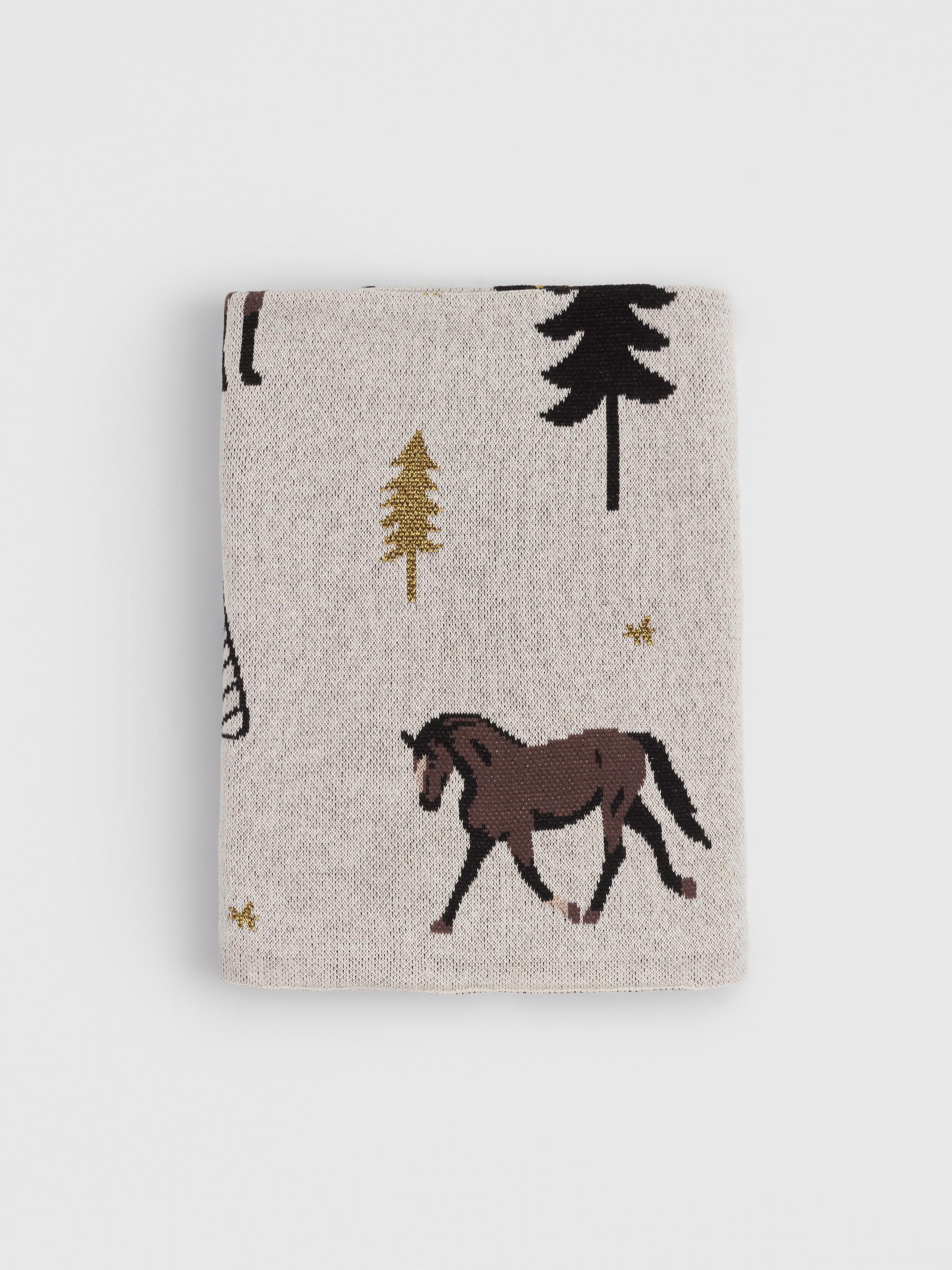 Плед, 130х170 см, хлопок/люрекс, белый, Лошади и елки, Forest horse, image-7
