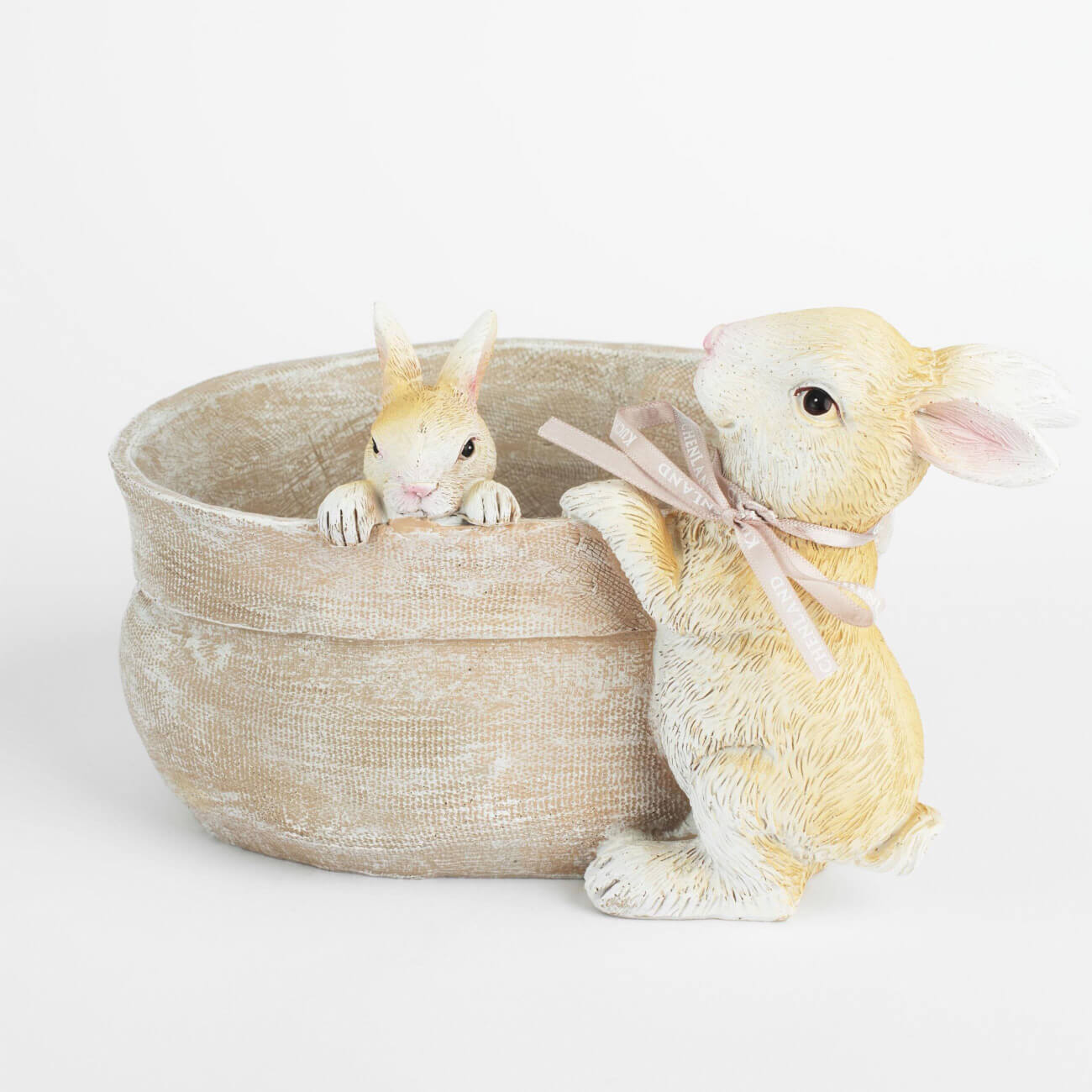 Ваза декоративная, 20х14 см, полирезин, бежевая, Кролики на мешке, Natural Easter