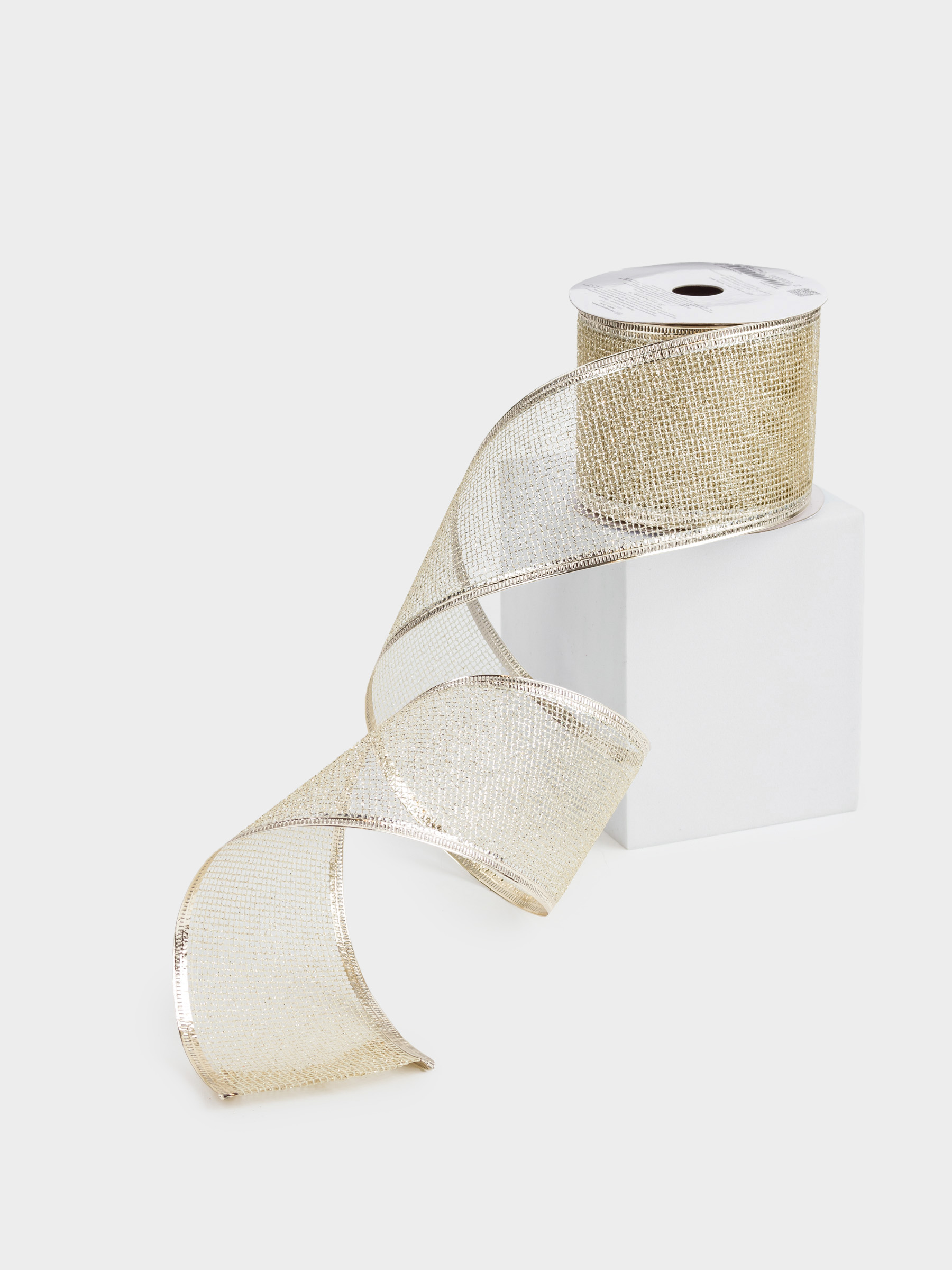 Лента декоративная, 5 м, гибкая, полиэстер, шампань, Сетка, Ribbon christmas, image-2