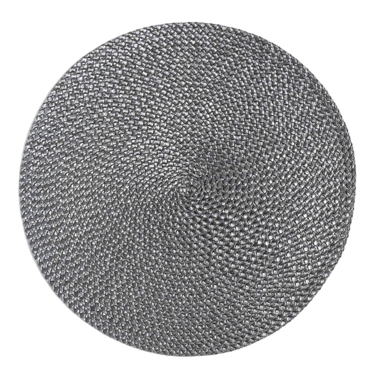 Салфетка под приборы, 38 см, полипропилен/ПЭТ, круглая, темно-серая, Circle braid нетканая салфетка для обезжиривания remix