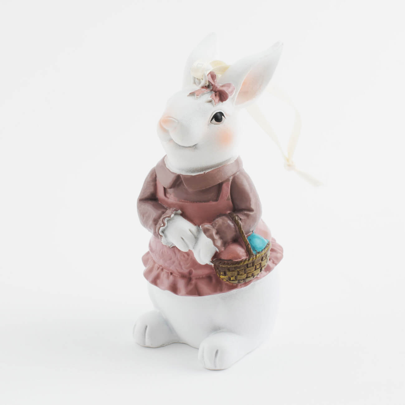 

Подвеска декоративная, 11 см, полирезин, Белая крольчиха с корзинкой, Easter