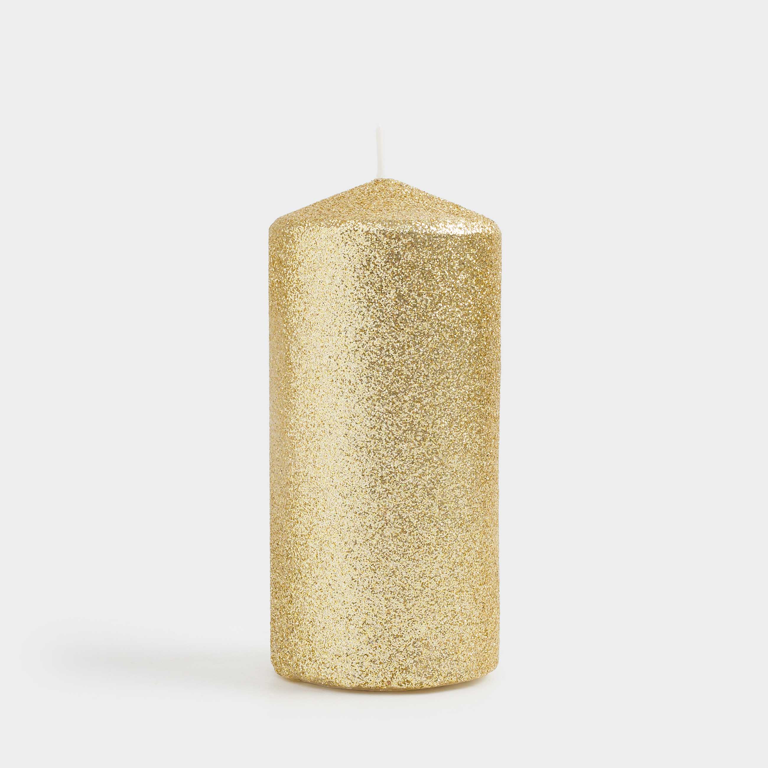 Свеча, 10 см, цилиндрическая, с блестками, шампань, Sparkly candle, image-0