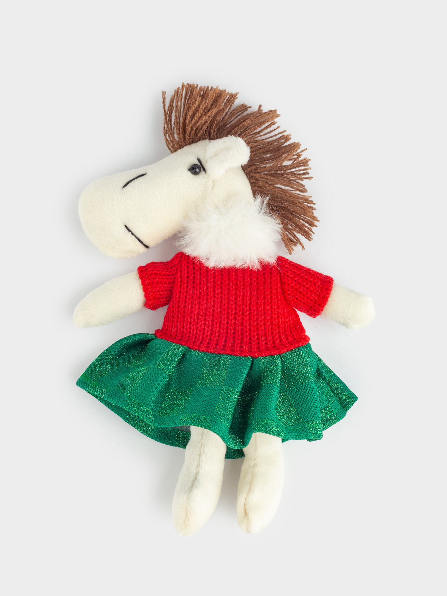 Магнит, 18 см, мягкий, полиэстер, бежевый, Лошадь в зеленом платье, Cute horse, image-0