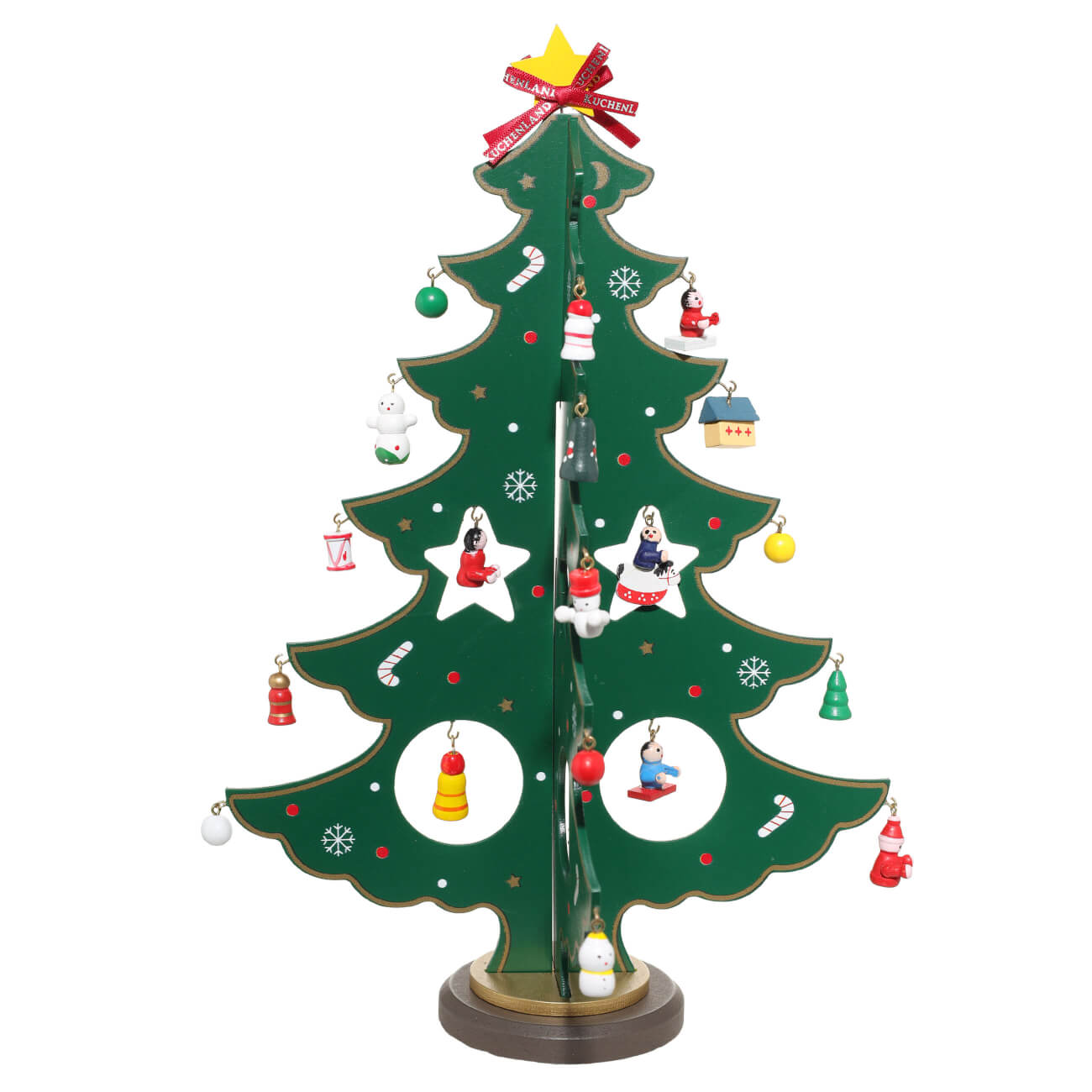 

Статуэтка, 35 см, с подвесками, МДФ, зеленая, Ель на подставке, Christmas